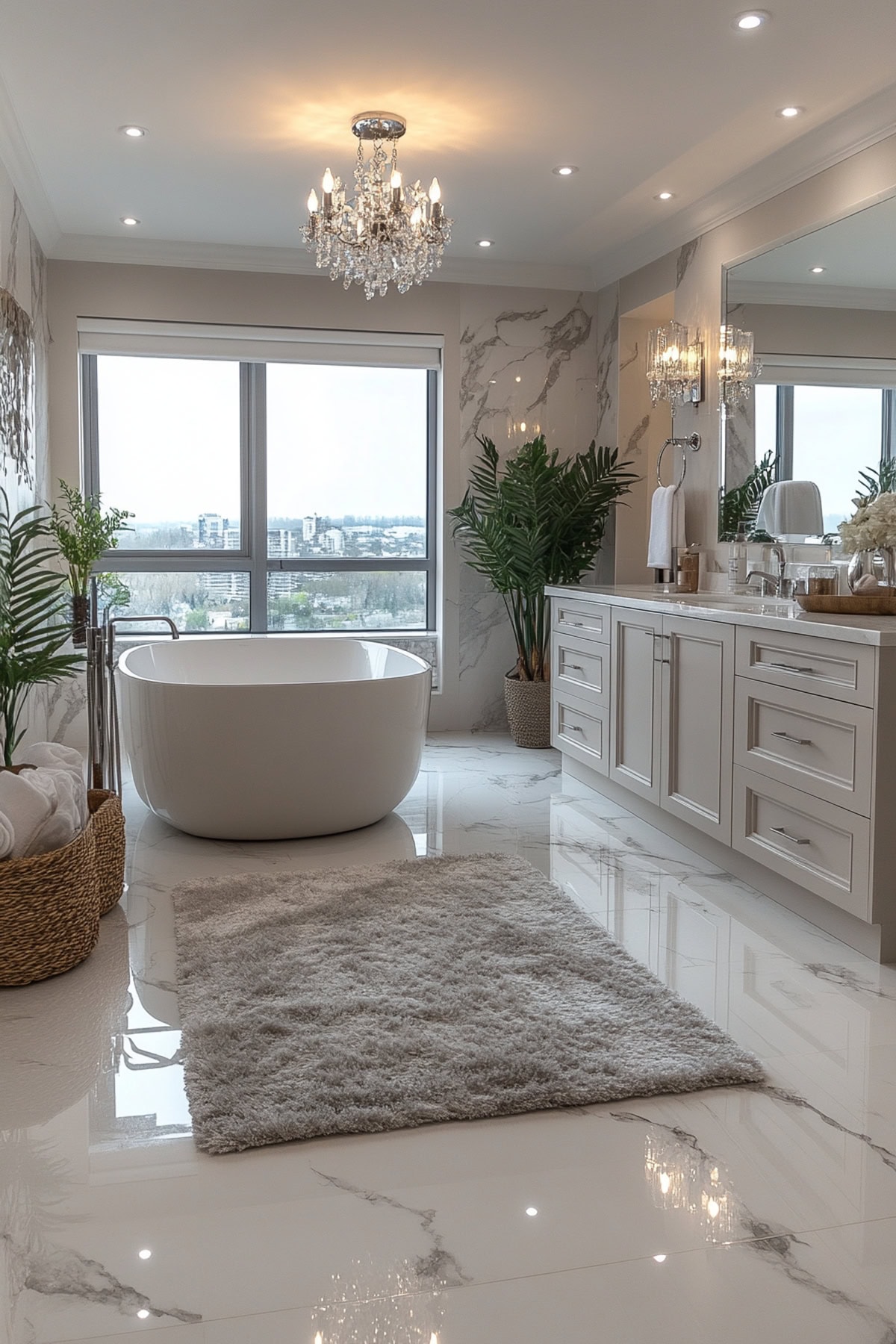 Hollywood Glam White and Grey Apartment Bathroom - 02