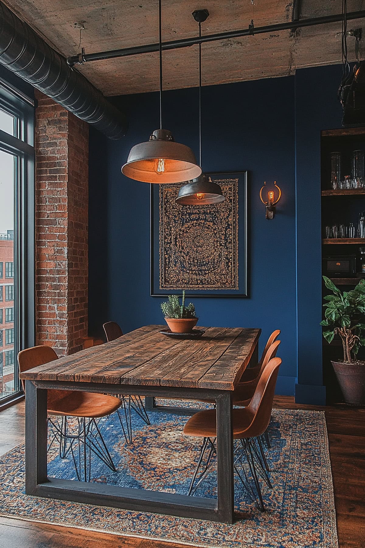 Industrial Dark Blue Dining Room Vibe 01