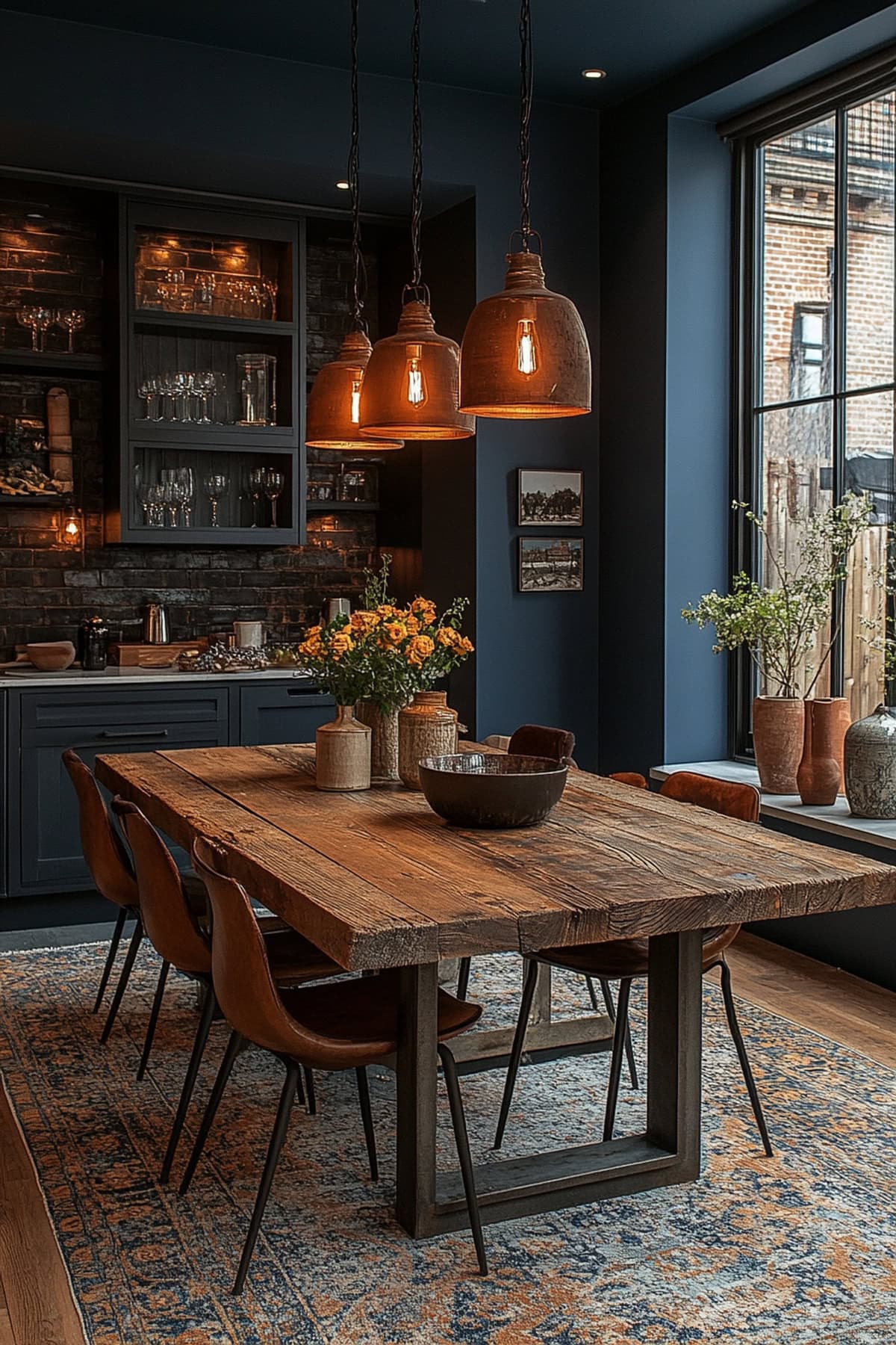 Industrial Dark Blue Dining Room Vibe 02