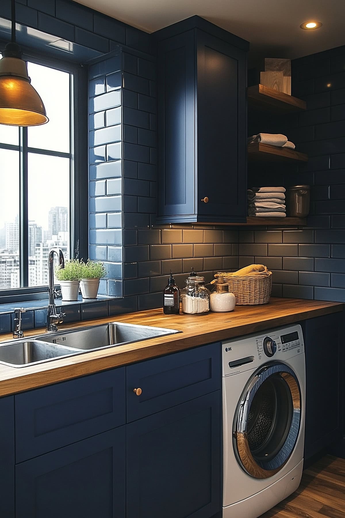 Industrial Dark Blue Laundry Room 02