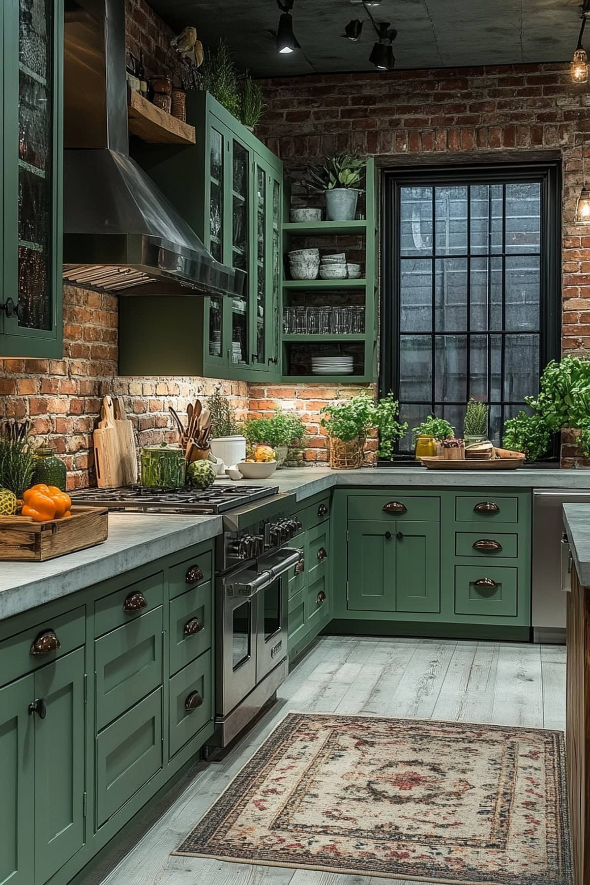 Industrial Olive Green Apartment Kitchen 01