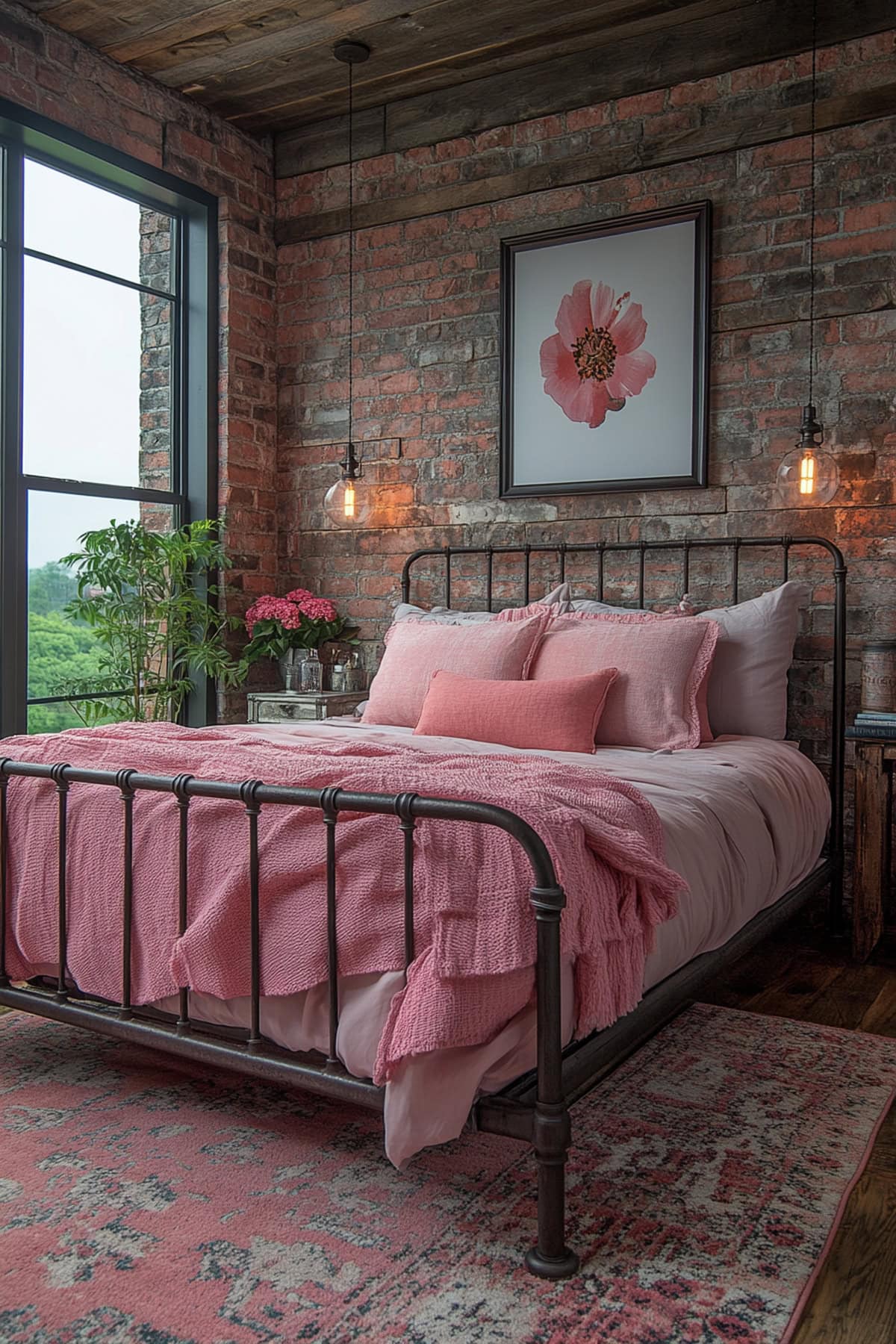 Industrial Pink and Grey Bedroom - 01