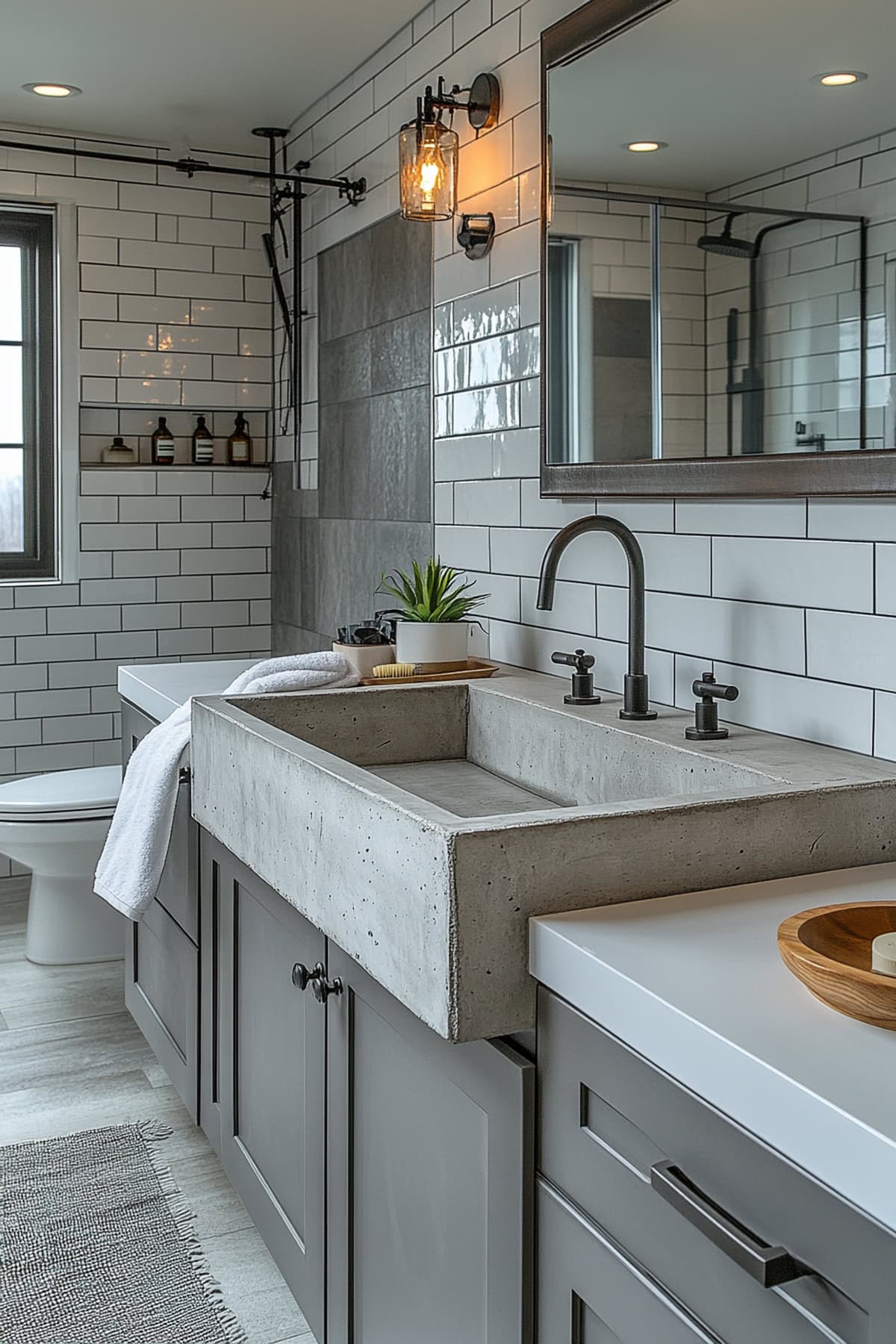 Industrial White and Grey Apartment Bathroom - 01