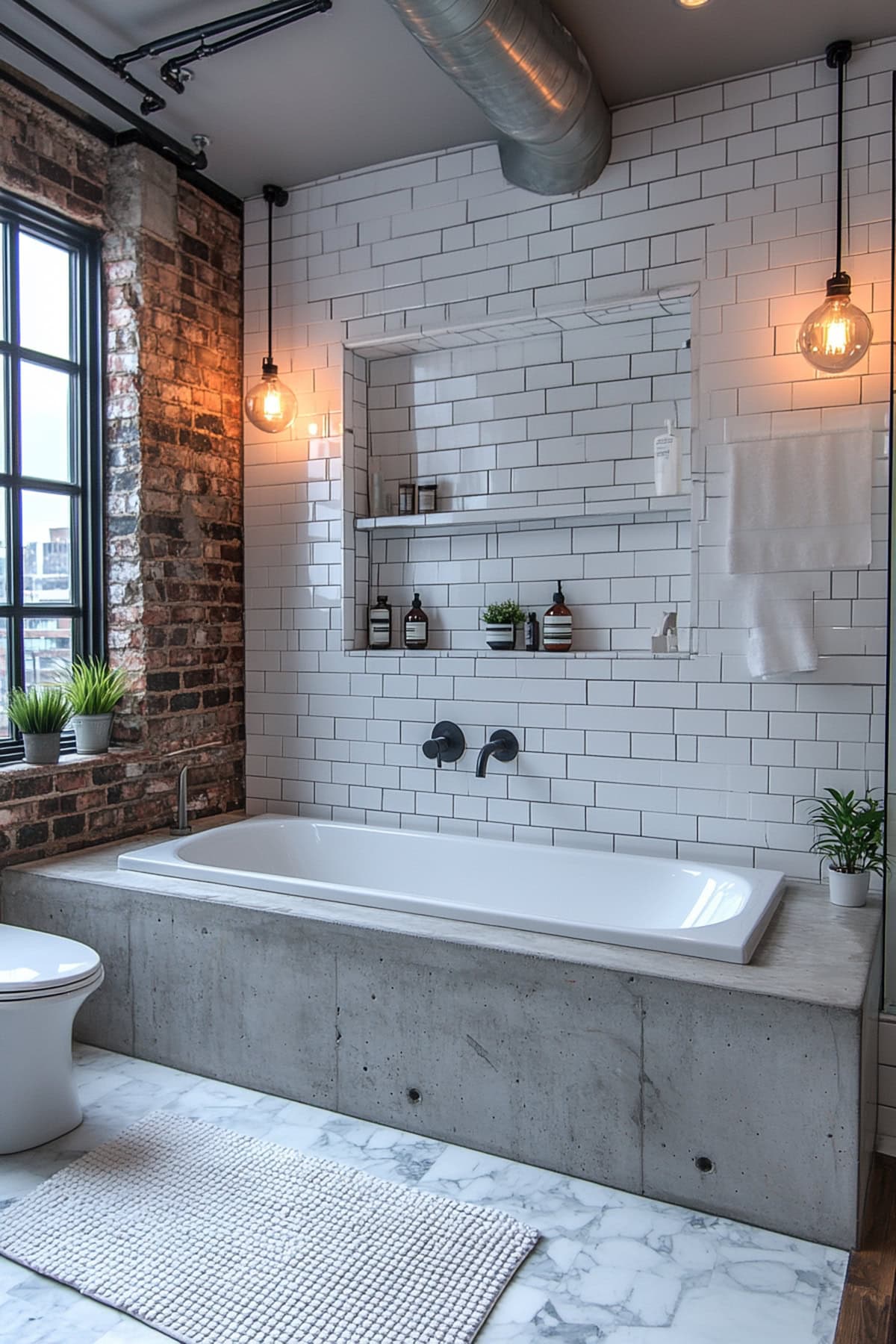 Industrial White and Grey Apartment Bathroom - 02