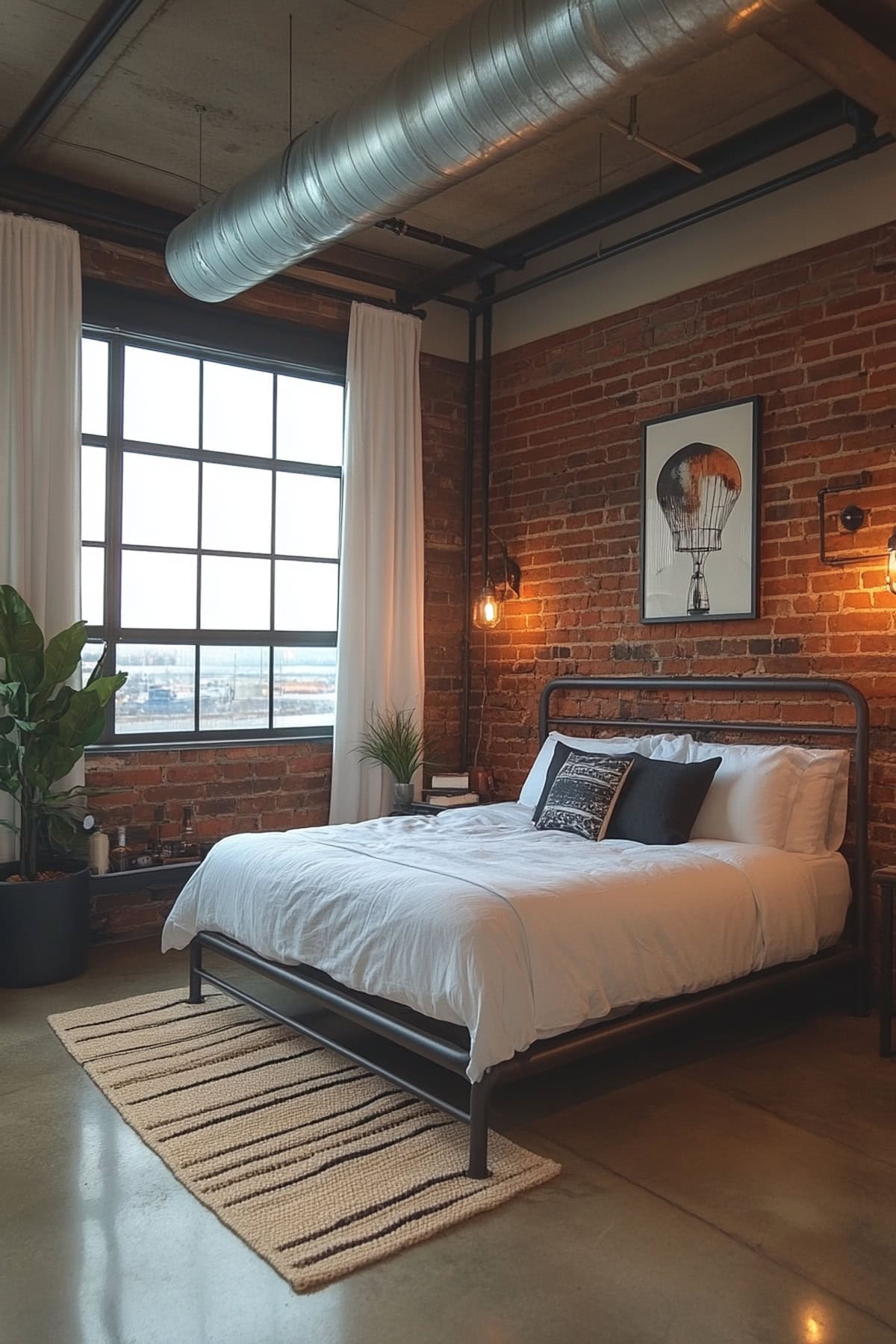 Industrial White and Grey Apartment Bedroom - 01