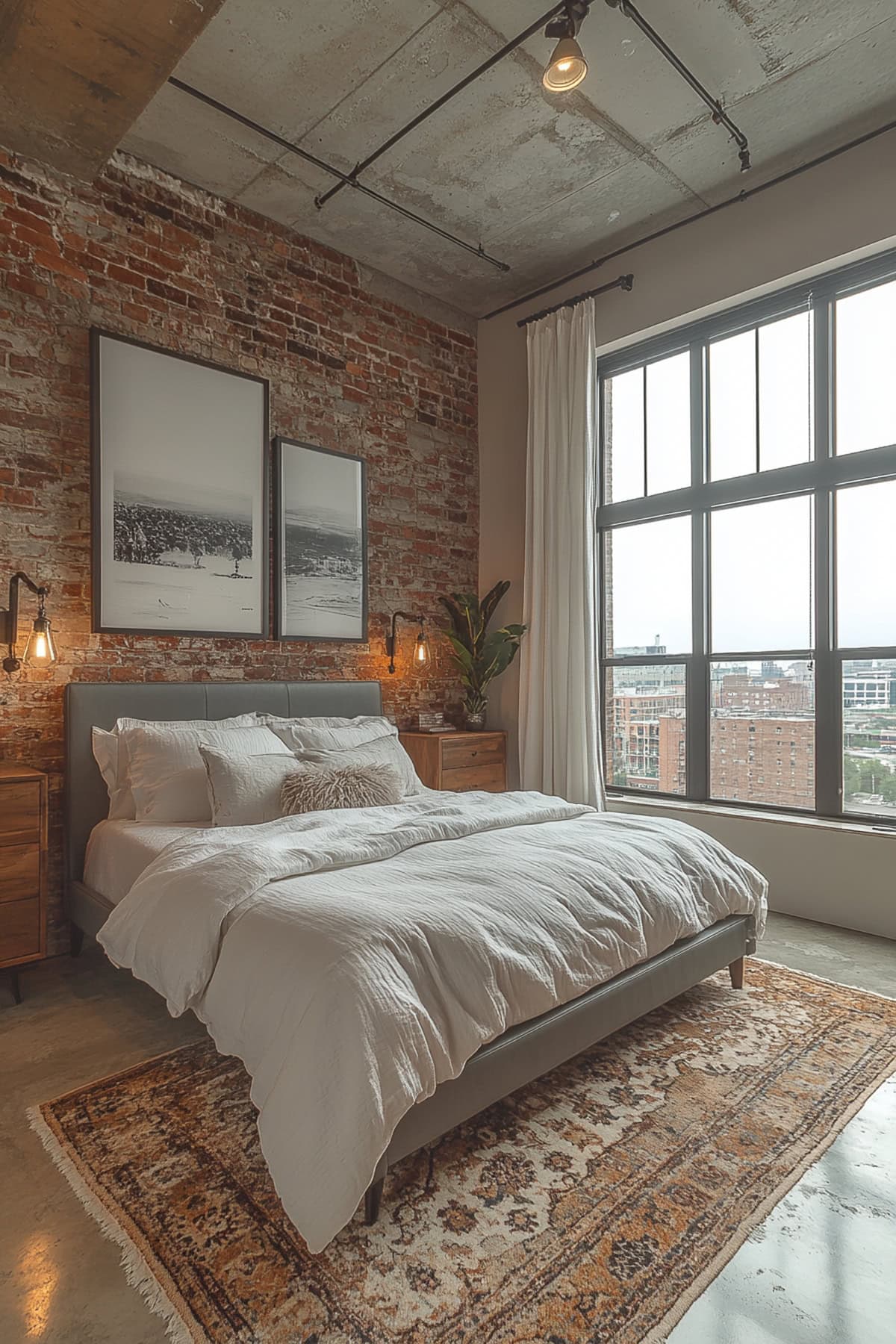 Industrial White and Grey Apartment Bedroom - 02