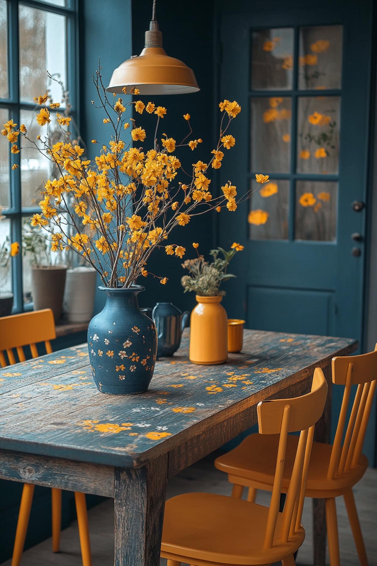 Inviting Dark Blue and Orange Dining Room 01