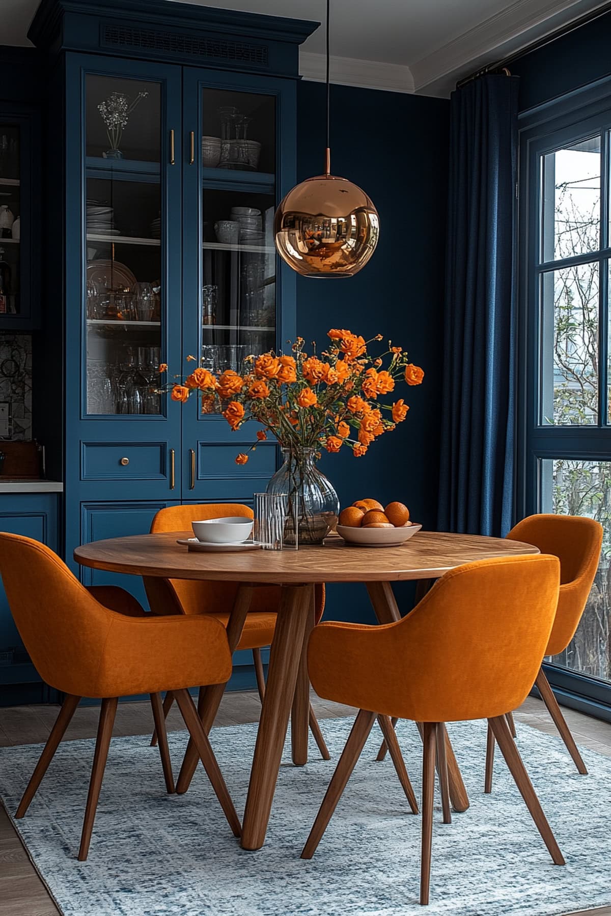 Inviting Dark Blue and Orange Dining Room 02