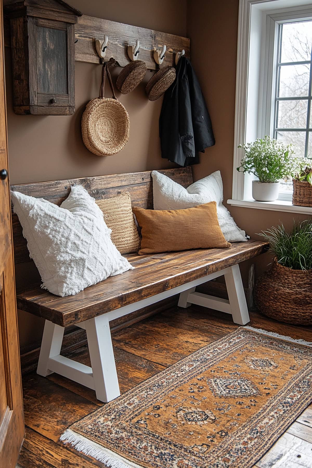 Welcoming hallway featuring white and wood decor