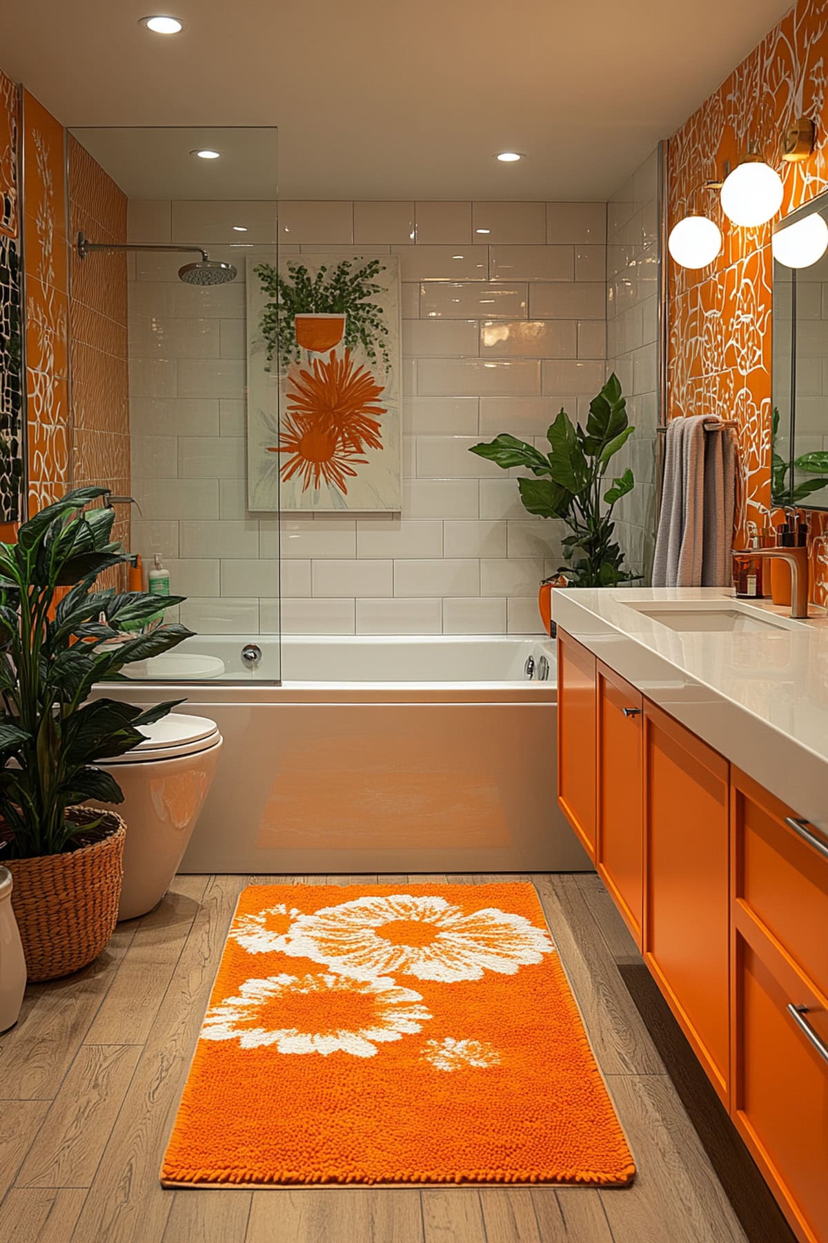 Mid-Century Modern Orange Bathroom - 01