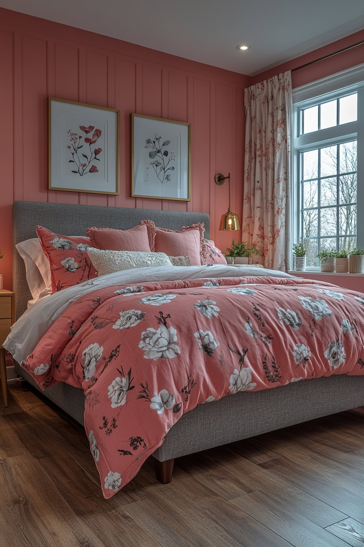 Mid-Century Modern Pink and Grey Bedroom - 01