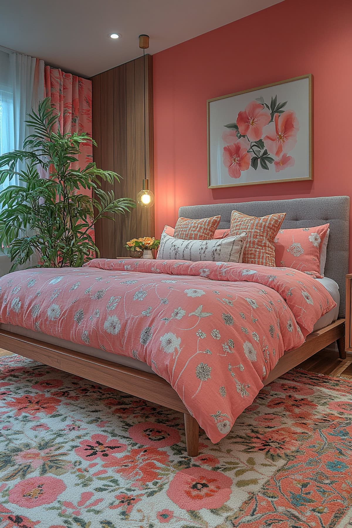 Mid-Century Modern Pink and Grey Bedroom - 02