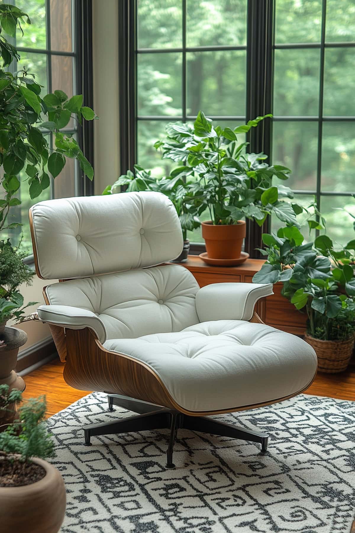 Mid-Century Modern White and Grey Apartment Sunroom - 01