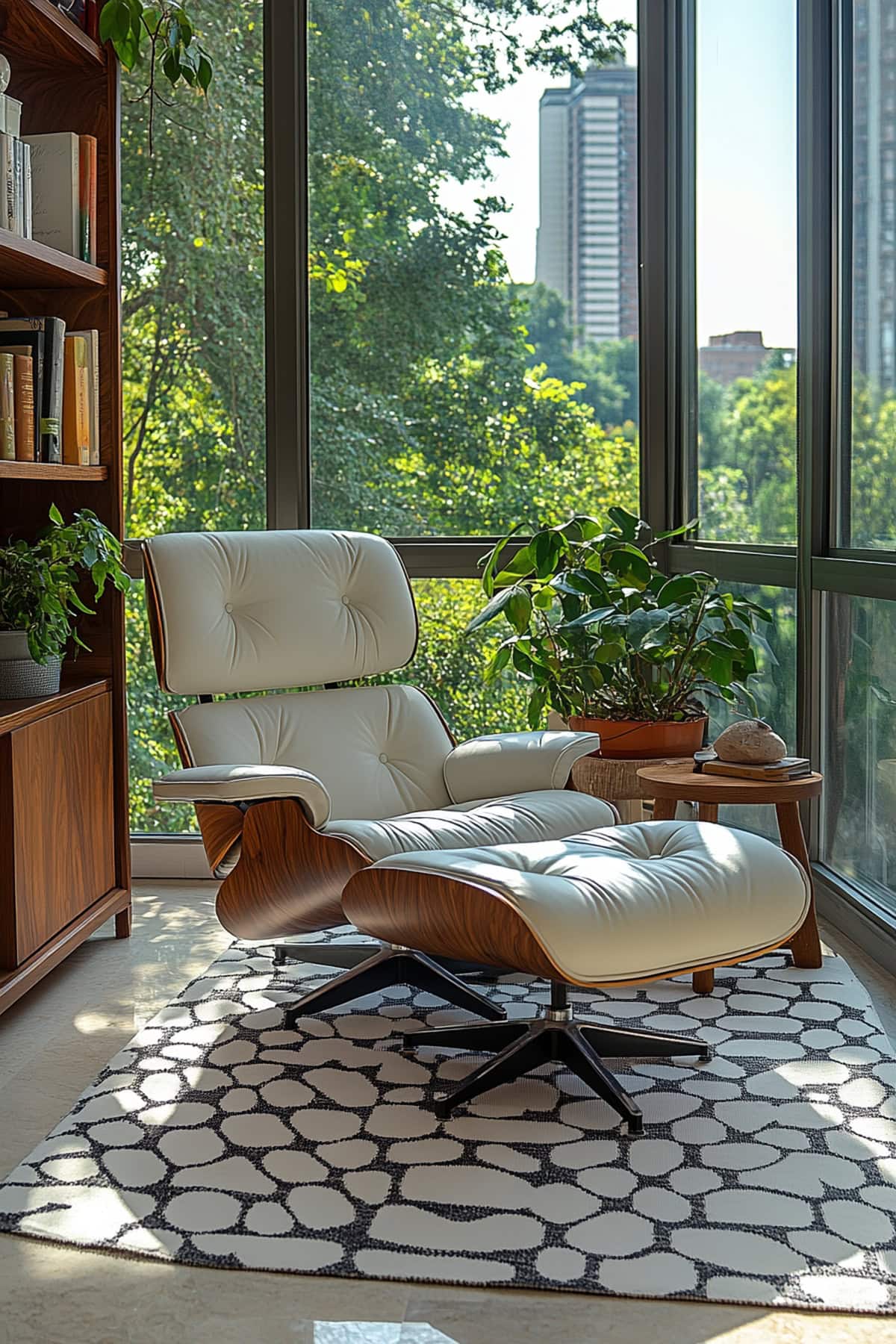 Mid-Century Modern White and Grey Apartment Sunroom - 02