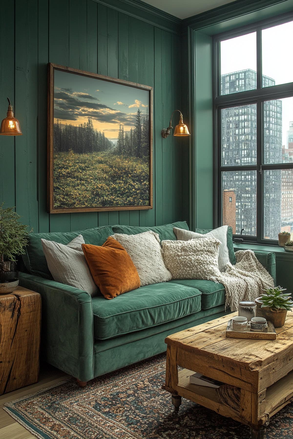 Modern Farmhouse Forest Green Apartment Living Room - 01