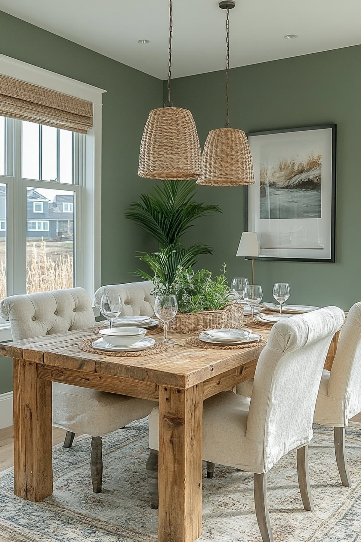 Modern Farmhouse Olive Green Apartment Dining Room 01