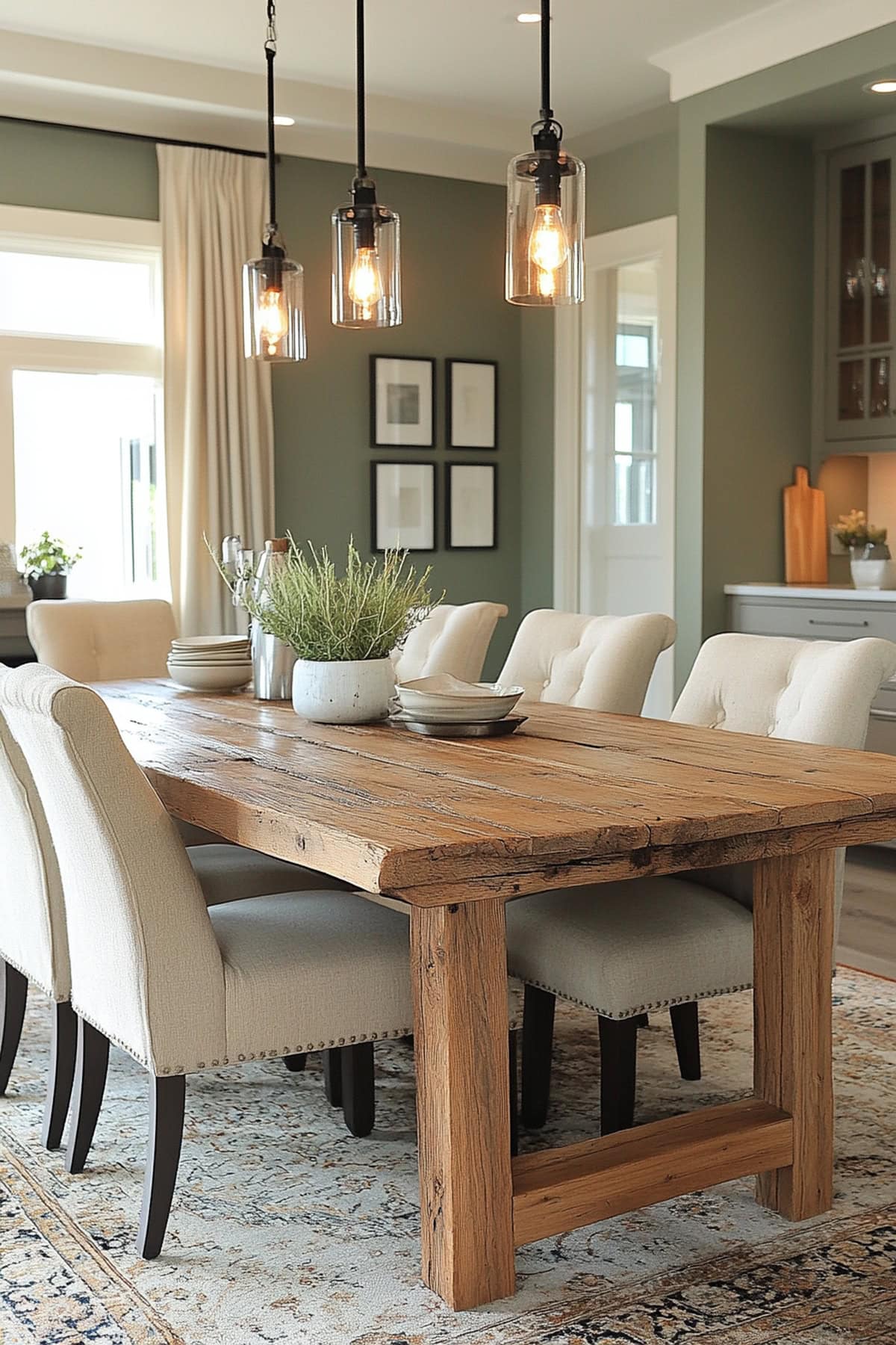 Modern Farmhouse Olive Green Apartment Dining Room 02