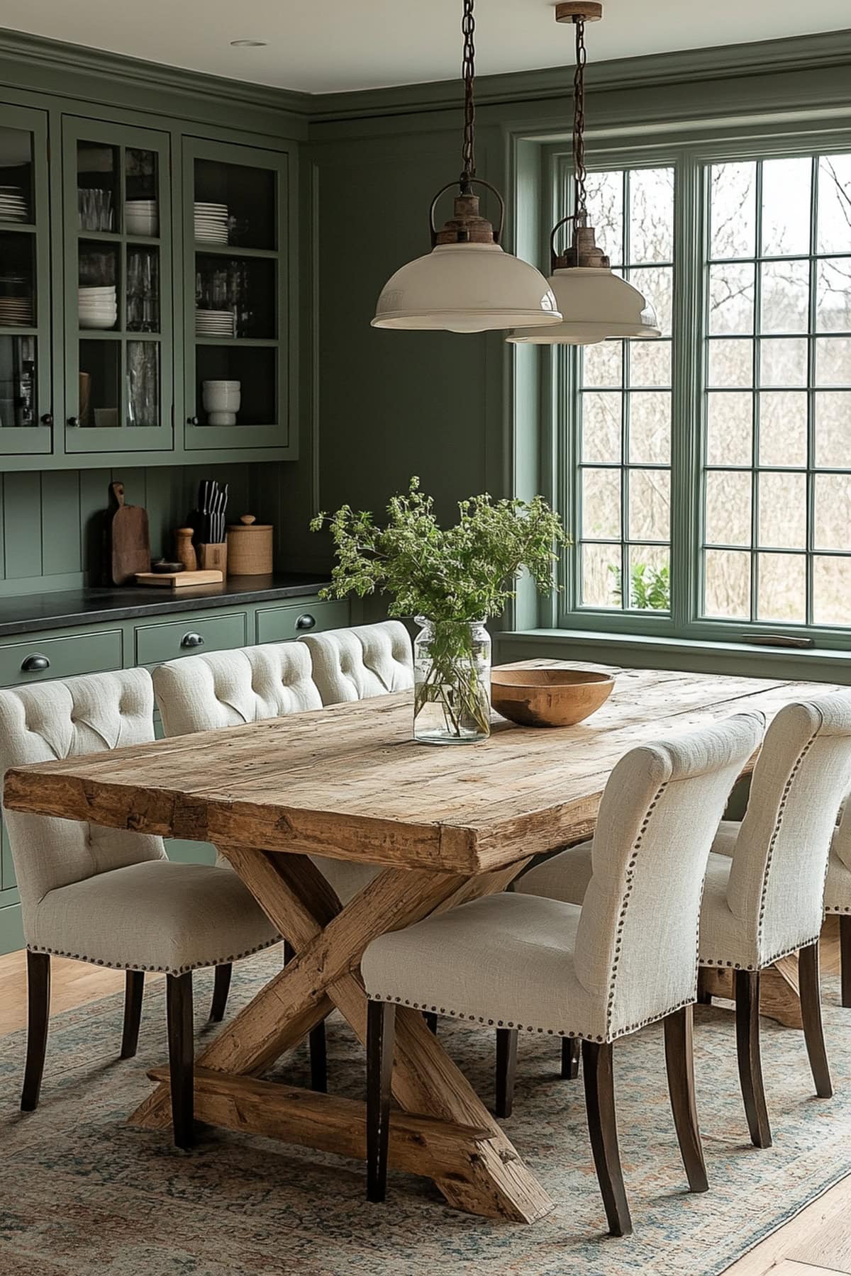 Modern Farmhouse Olive Green Apartment Dining Room 03