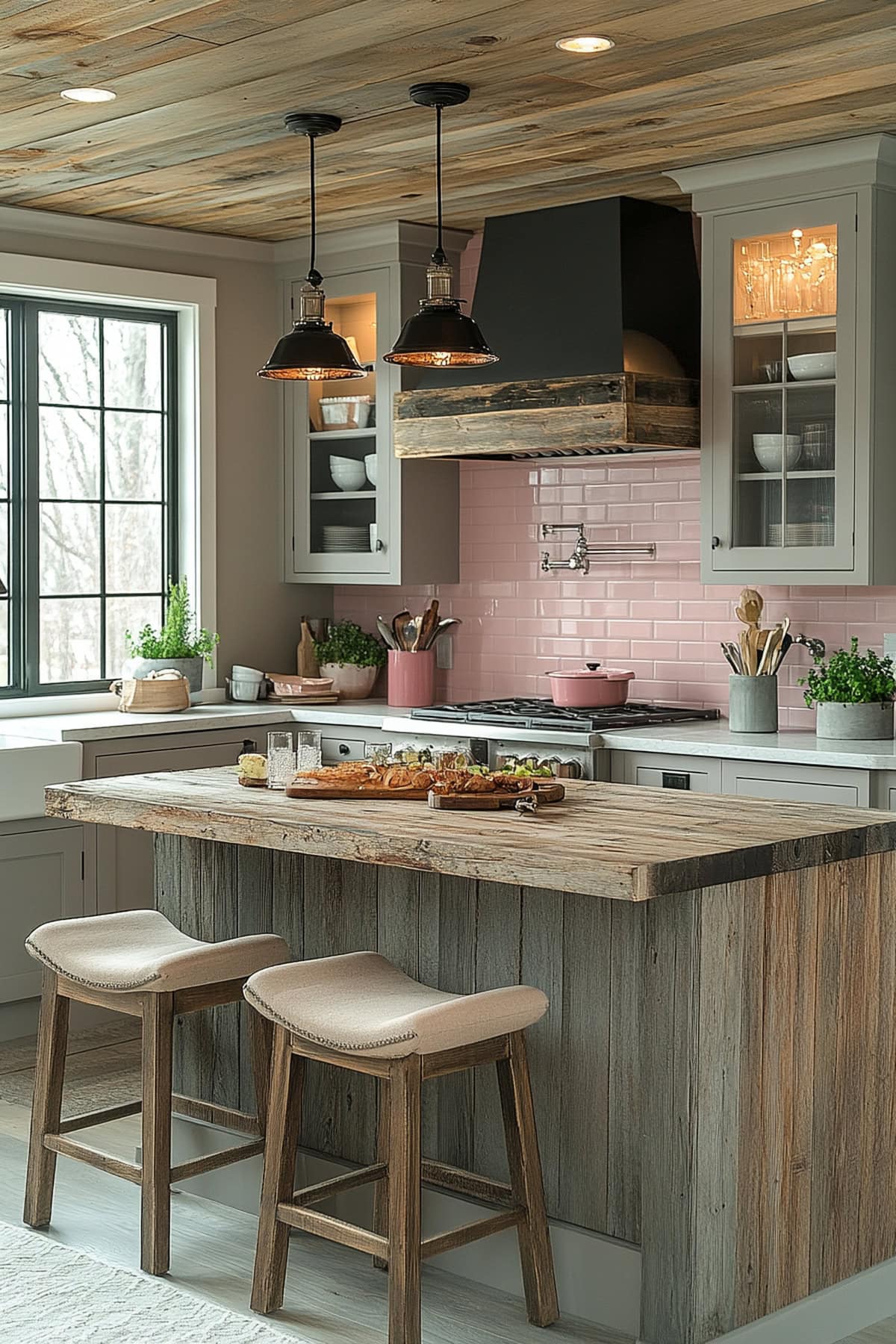 Modern Farmhouse Pink and Grey Kitchen - 01