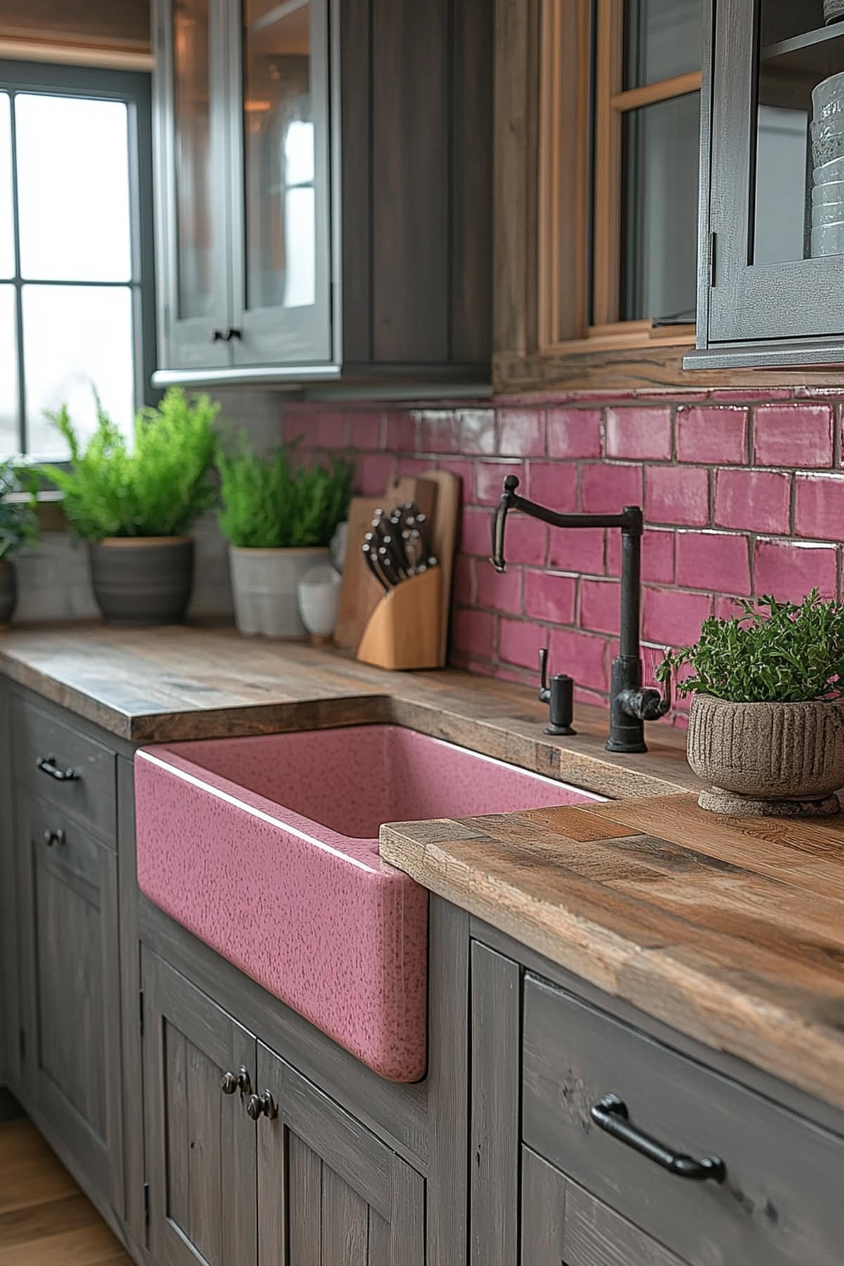 Modern Farmhouse Pink and Grey Kitchen - 02