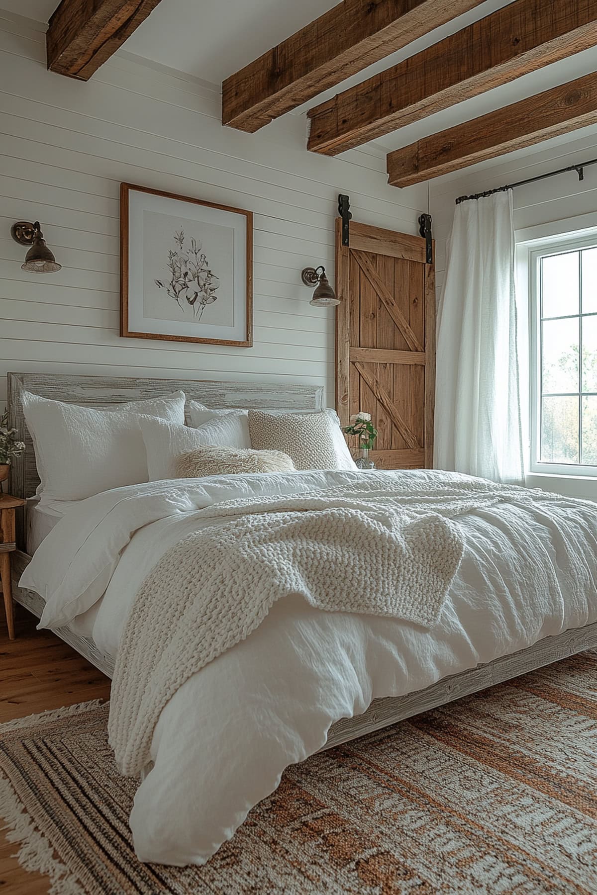 Modern Farmhouse White and Grey Apartment Bedroom - 01