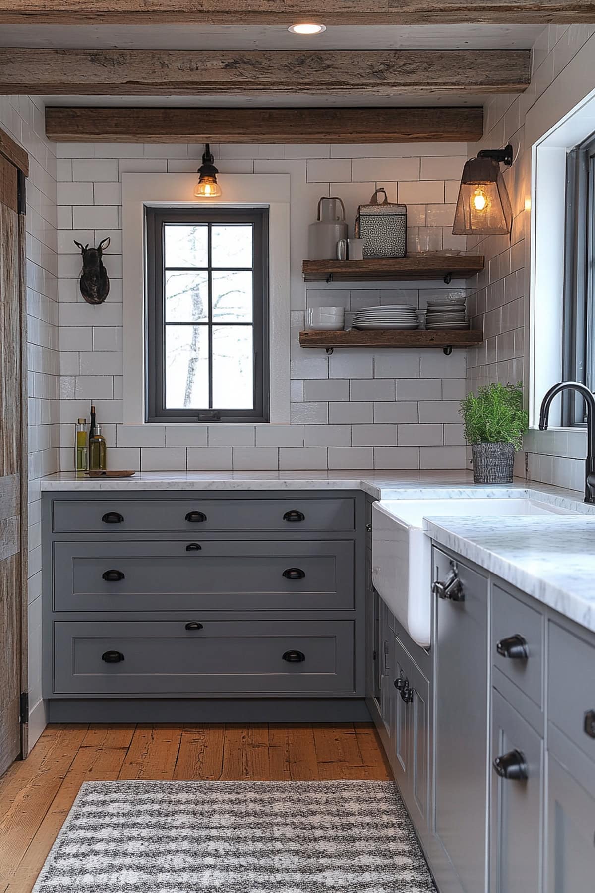 Modern Farmhouse White and Grey Apartment Kitchen - 01