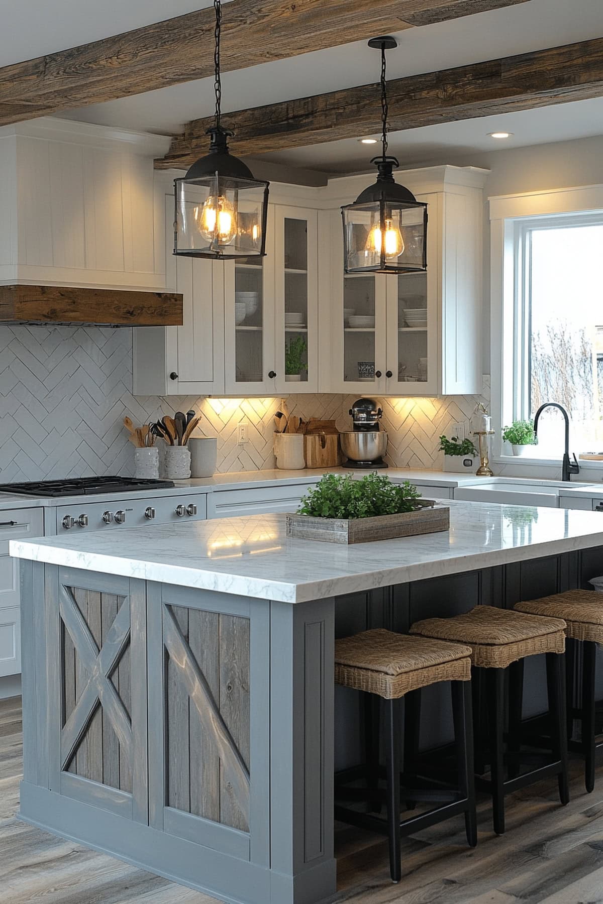 Modern Farmhouse White and Grey Apartment Kitchen - 02