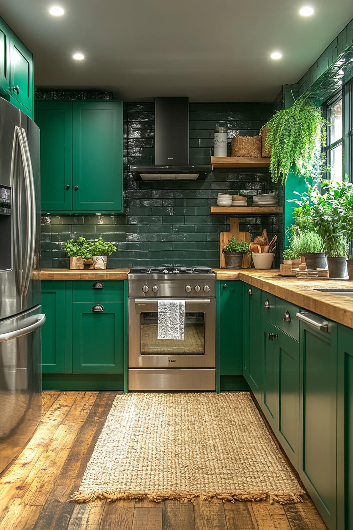 Modern Forest Green Apartment Kitchen - 01