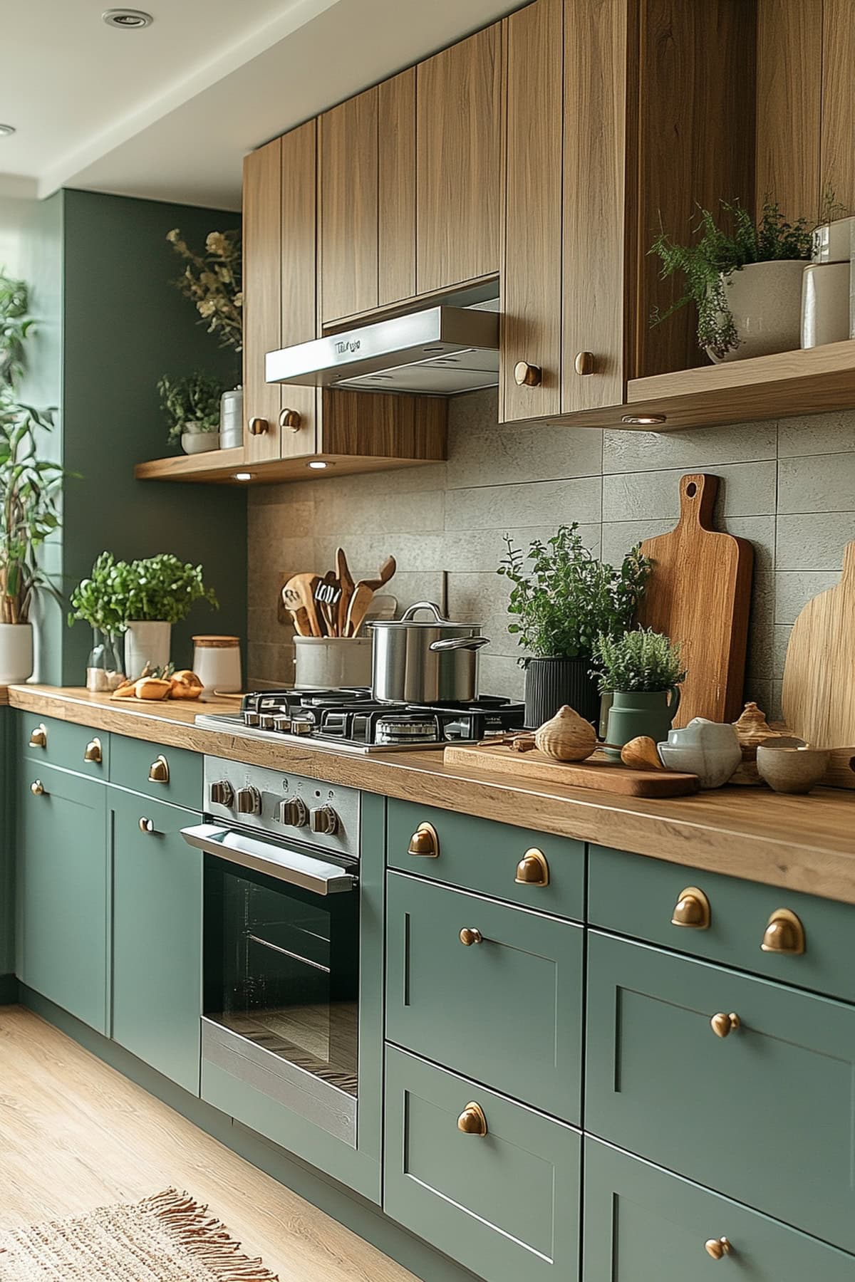 Modern Forest Green Apartment Kitchen - 02