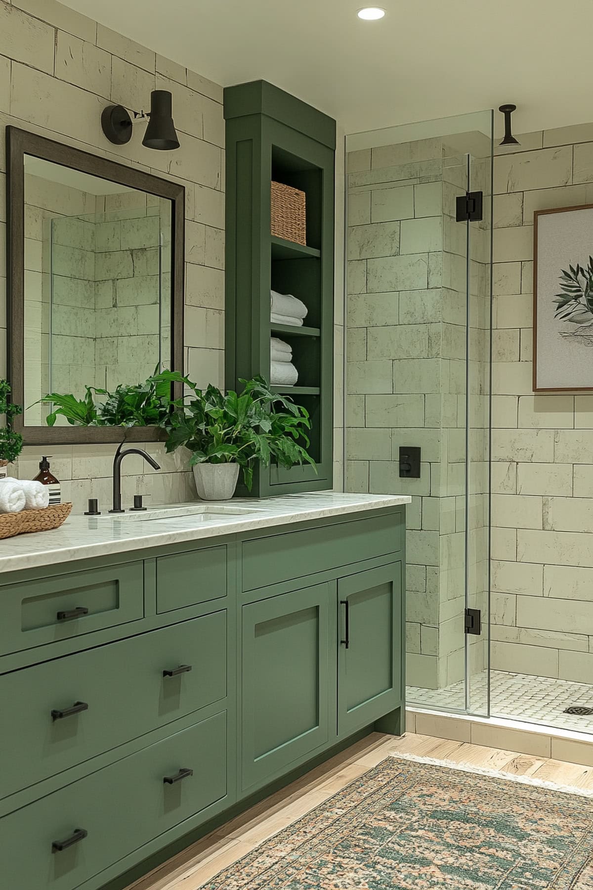 Modern Olive Green Apartment Bathroom 01