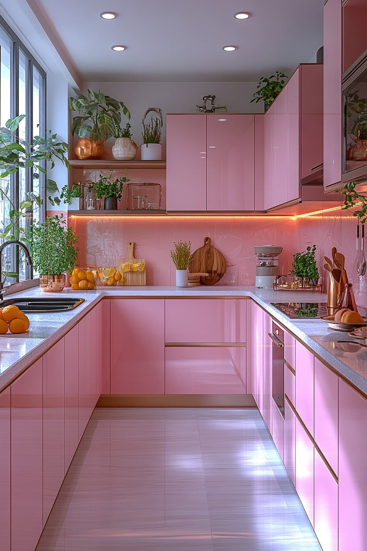 Modern Pink and Grey Kitchen - 01