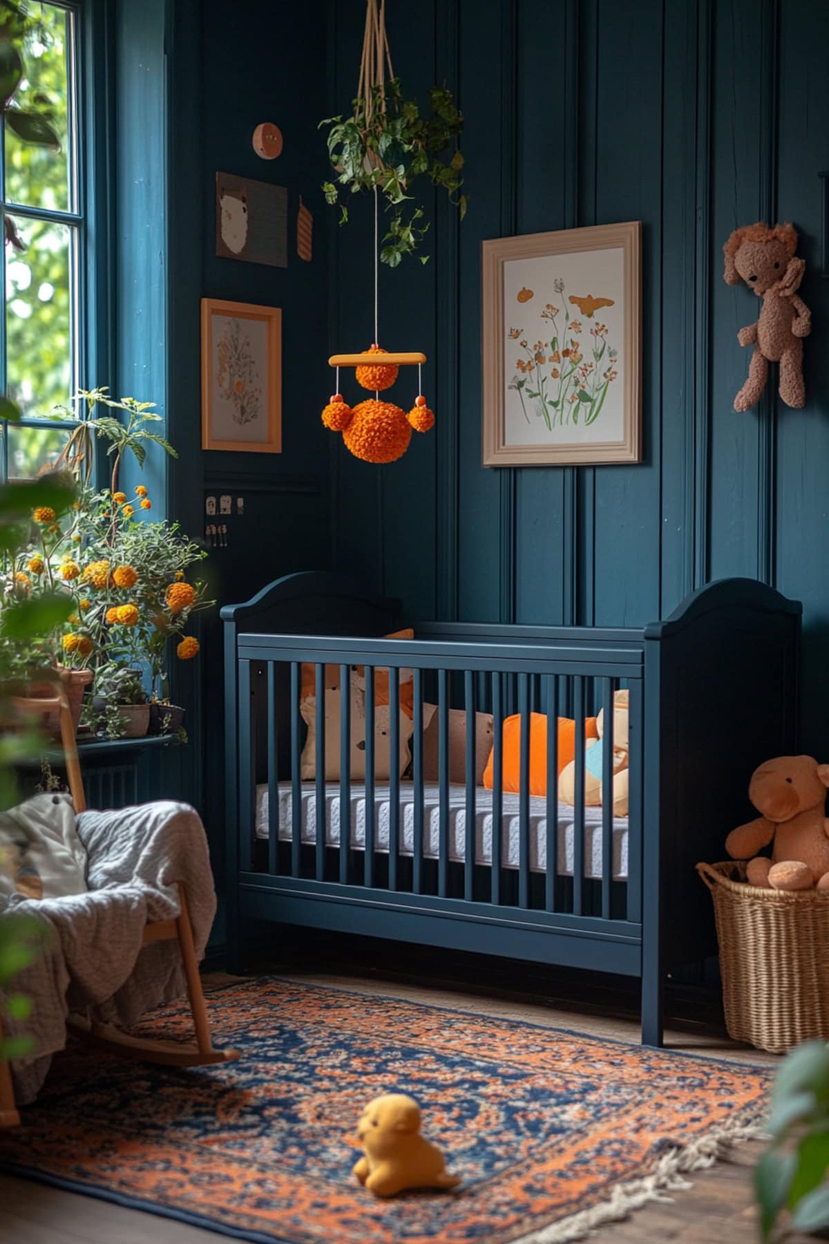 Playful Dark Blue and Orange Nursery 01