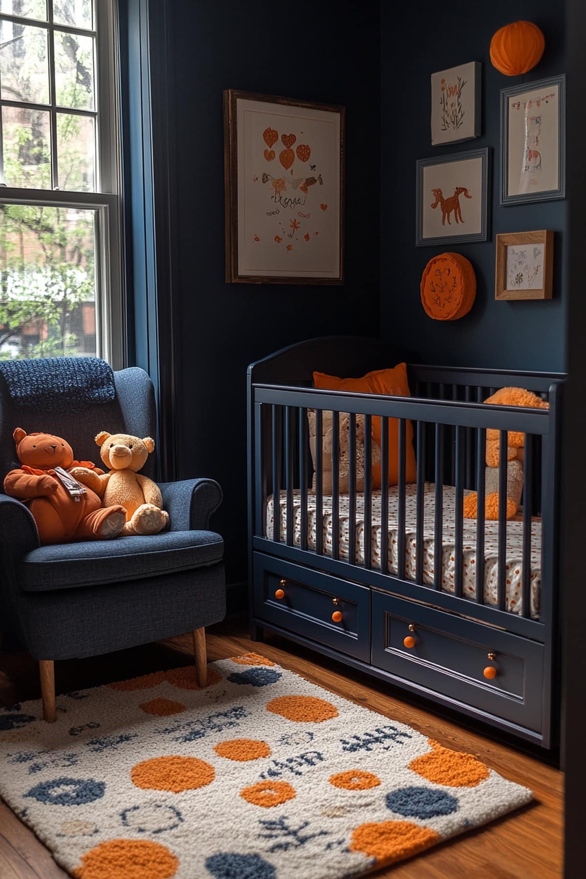 Playful Dark Blue and Orange Nursery 02