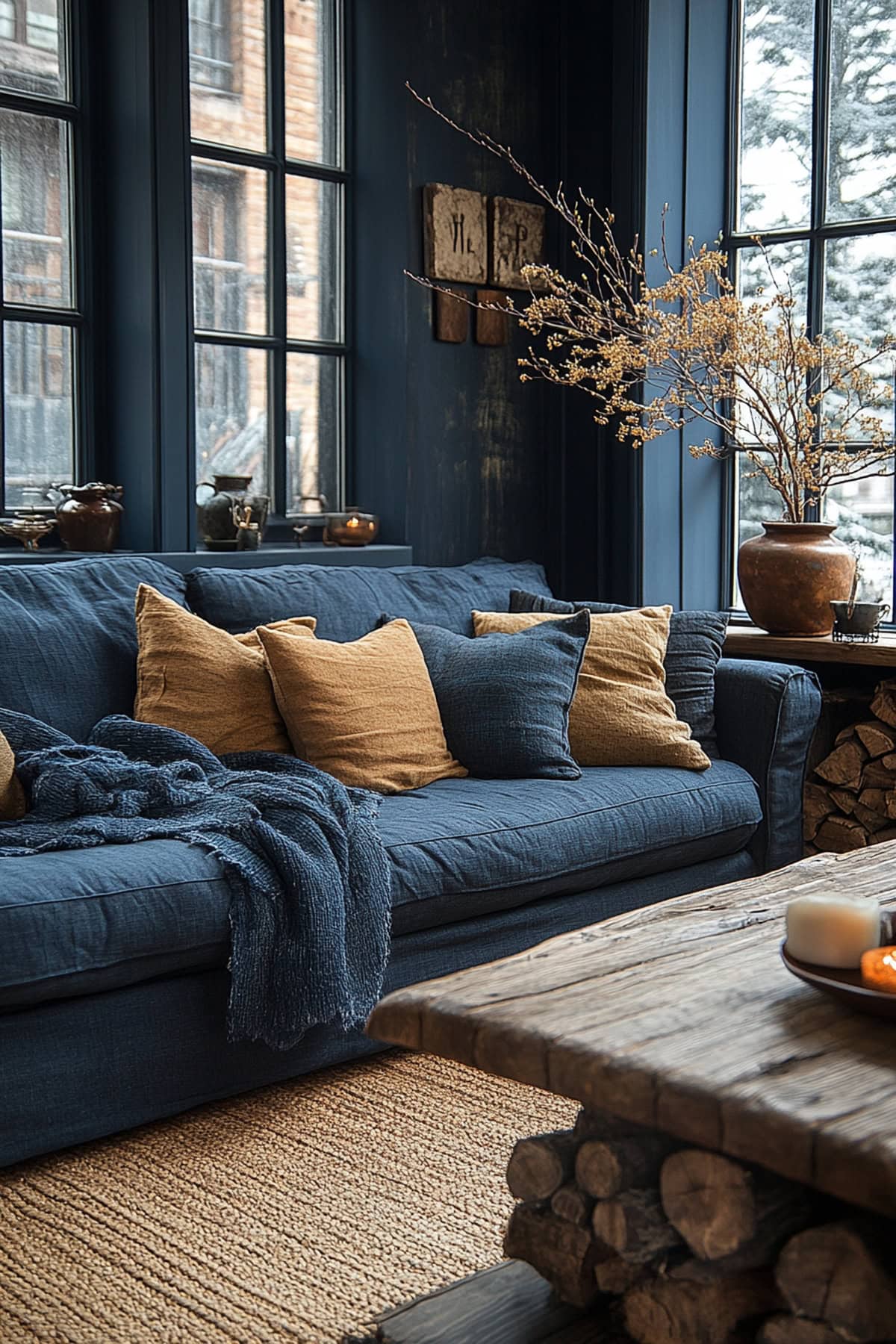 Rustic Dark Blue Living Room Comfort 01