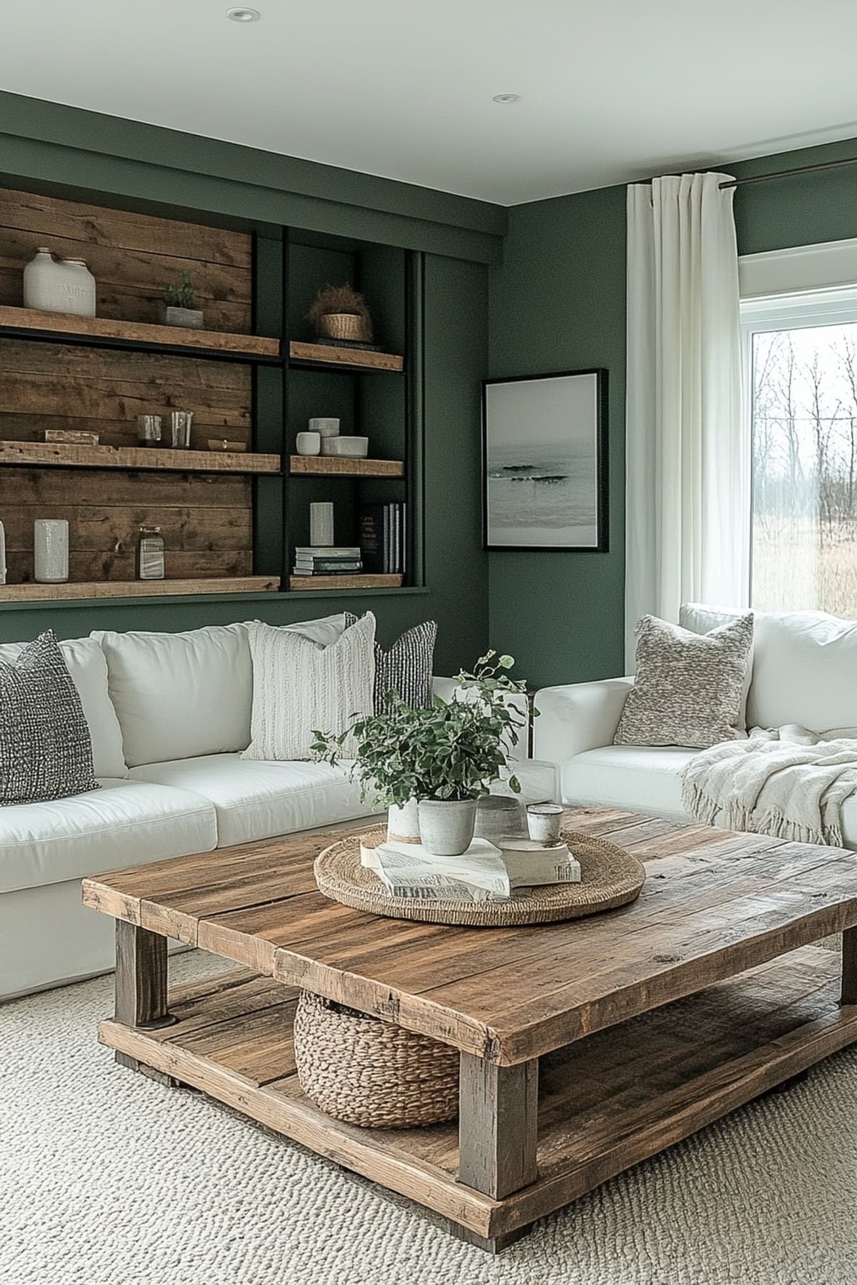 Rustic Olive Green Apartment Living Room 01