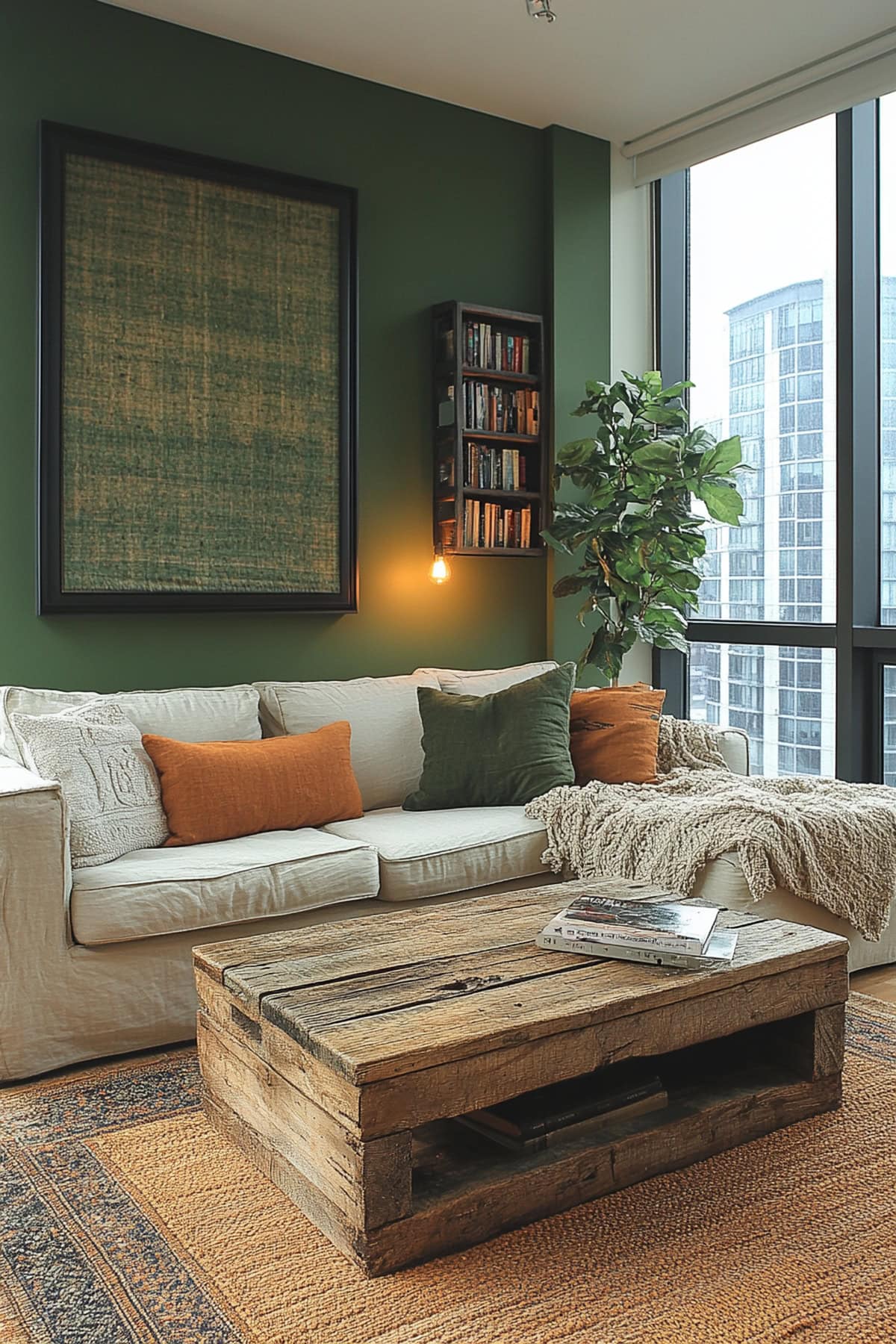 Rustic Olive Green Apartment Living Room 02