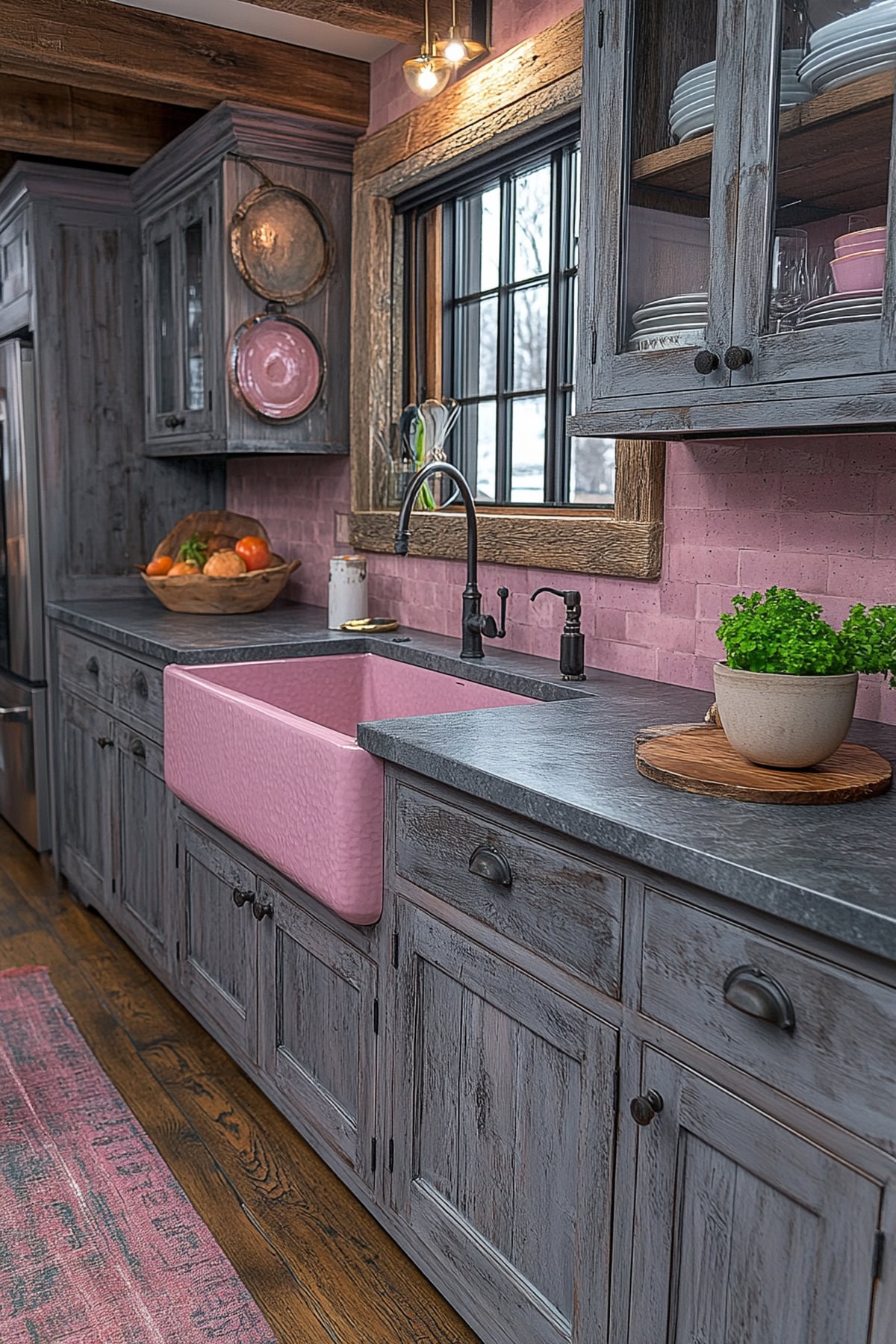 Rustic Pink and Grey Kitchen - 01