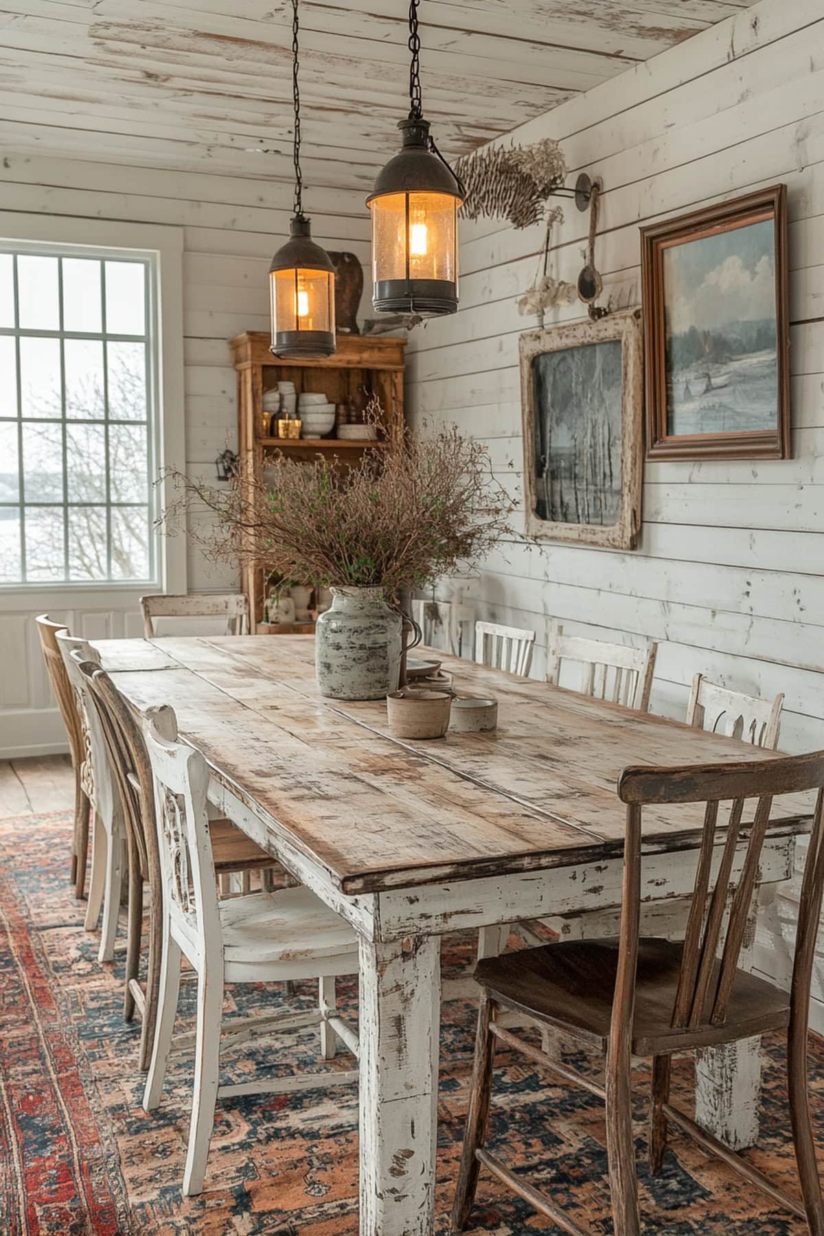 Add charm to your dining room with rustic white and wood decor. See how to create a warm and inviting space.