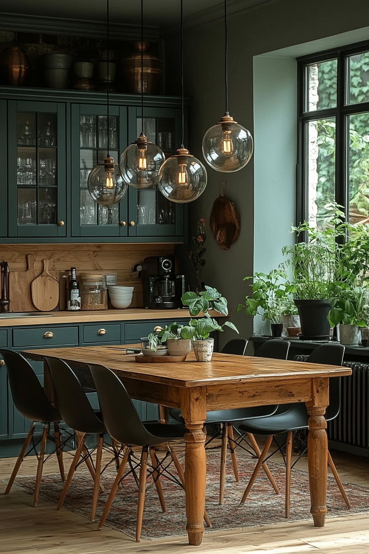 Scandinavian Forest Green Apartment Dining Room - 01