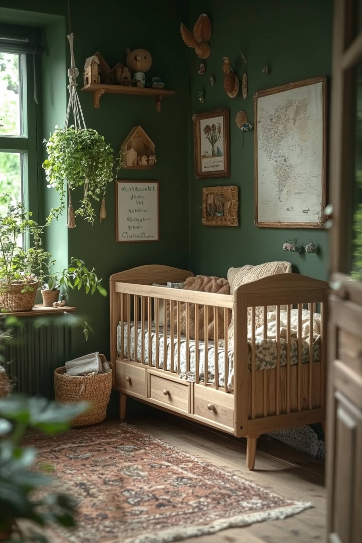 Scandinavian Forest Green Apartment Nursery - 02