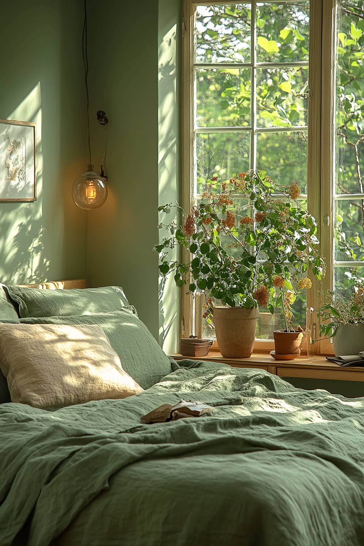 Scandinavian Olive Green Apartment Bedroom 02