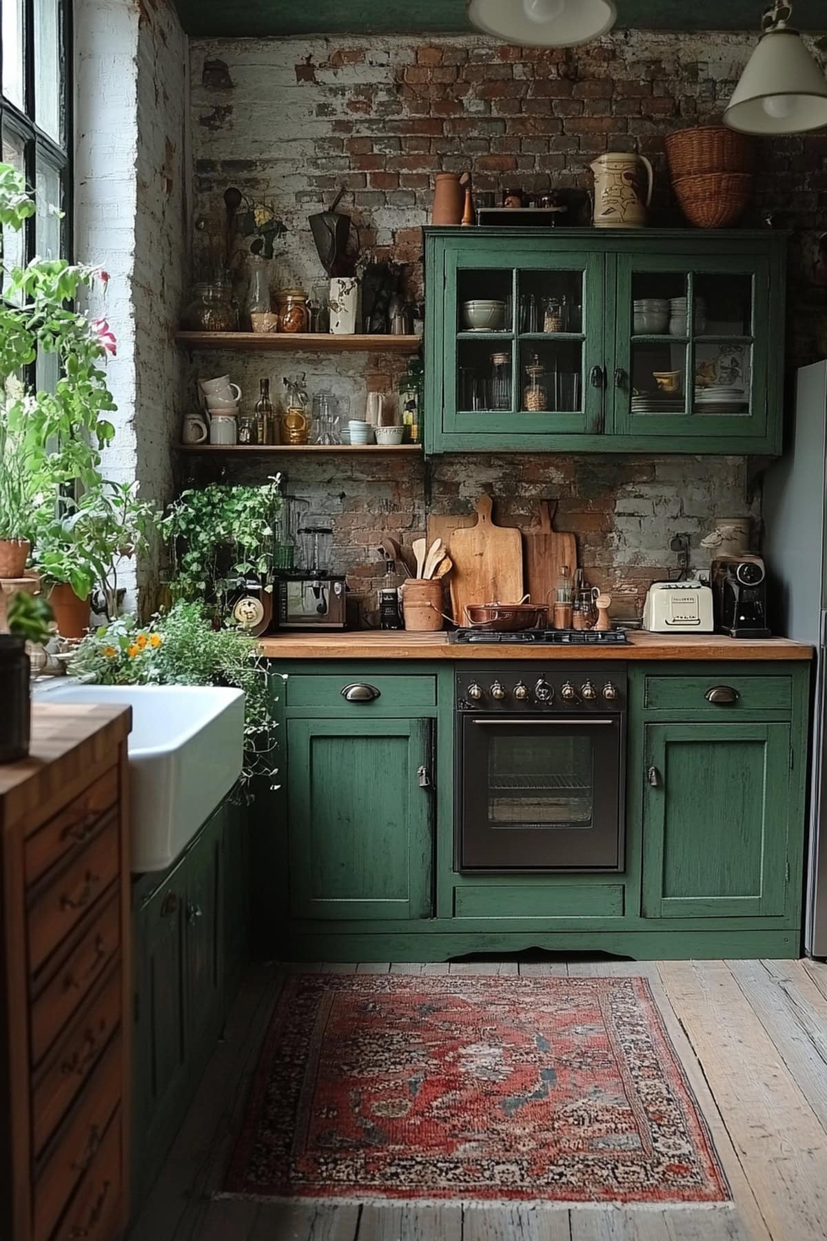 Shabby Chic Forest Green Apartment Kitchen - 02