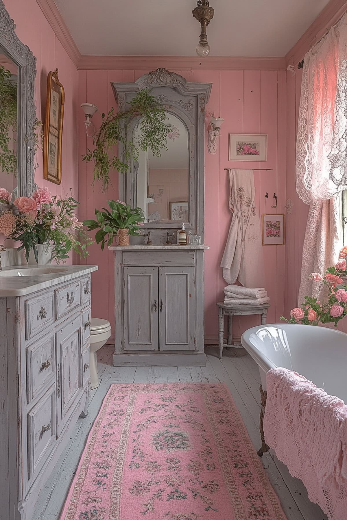 Shabby Chic Pink and Grey Bathroom - 01