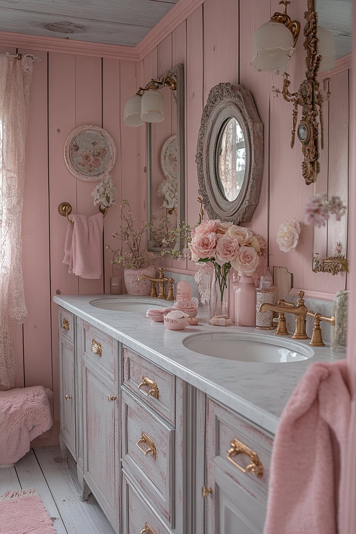 Shabby Chic Pink and Grey Bathroom - 02