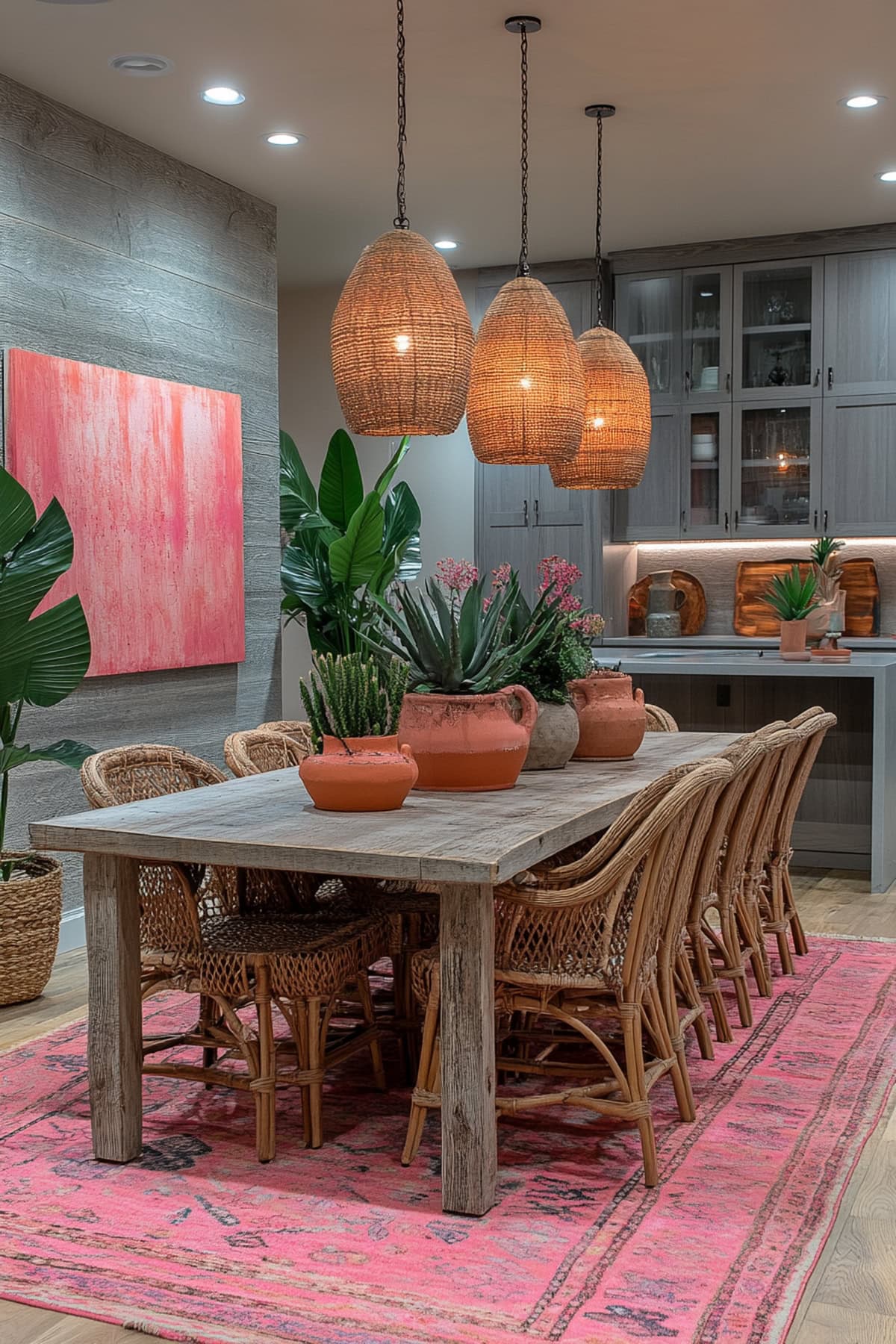 Southwestern Pink and Grey Dining Room - 02