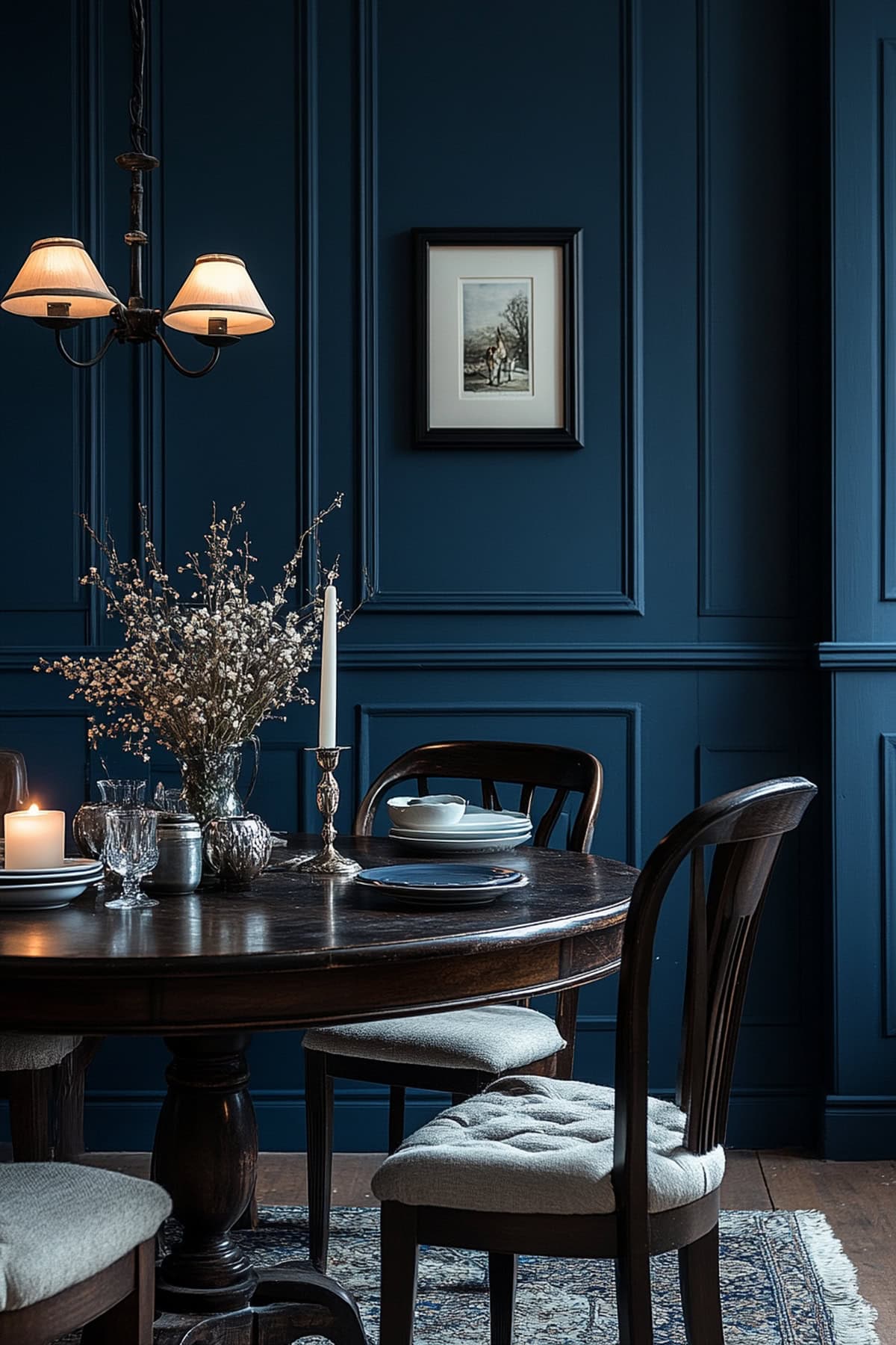 Traditional Dark Blue Dining Room with Timeless Charm 01