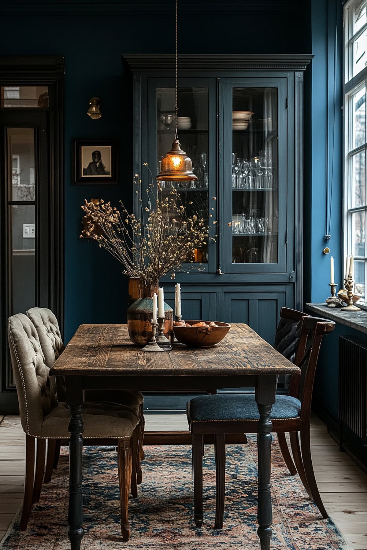 Traditional Dark Blue Dining Room with Timeless Charm 02