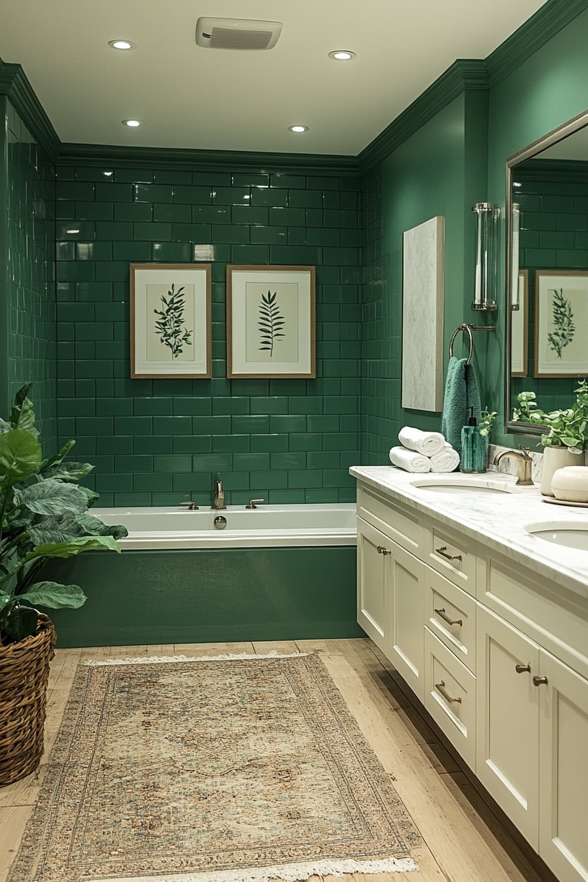 Traditional Forest Green Apartment Bathroom - 02