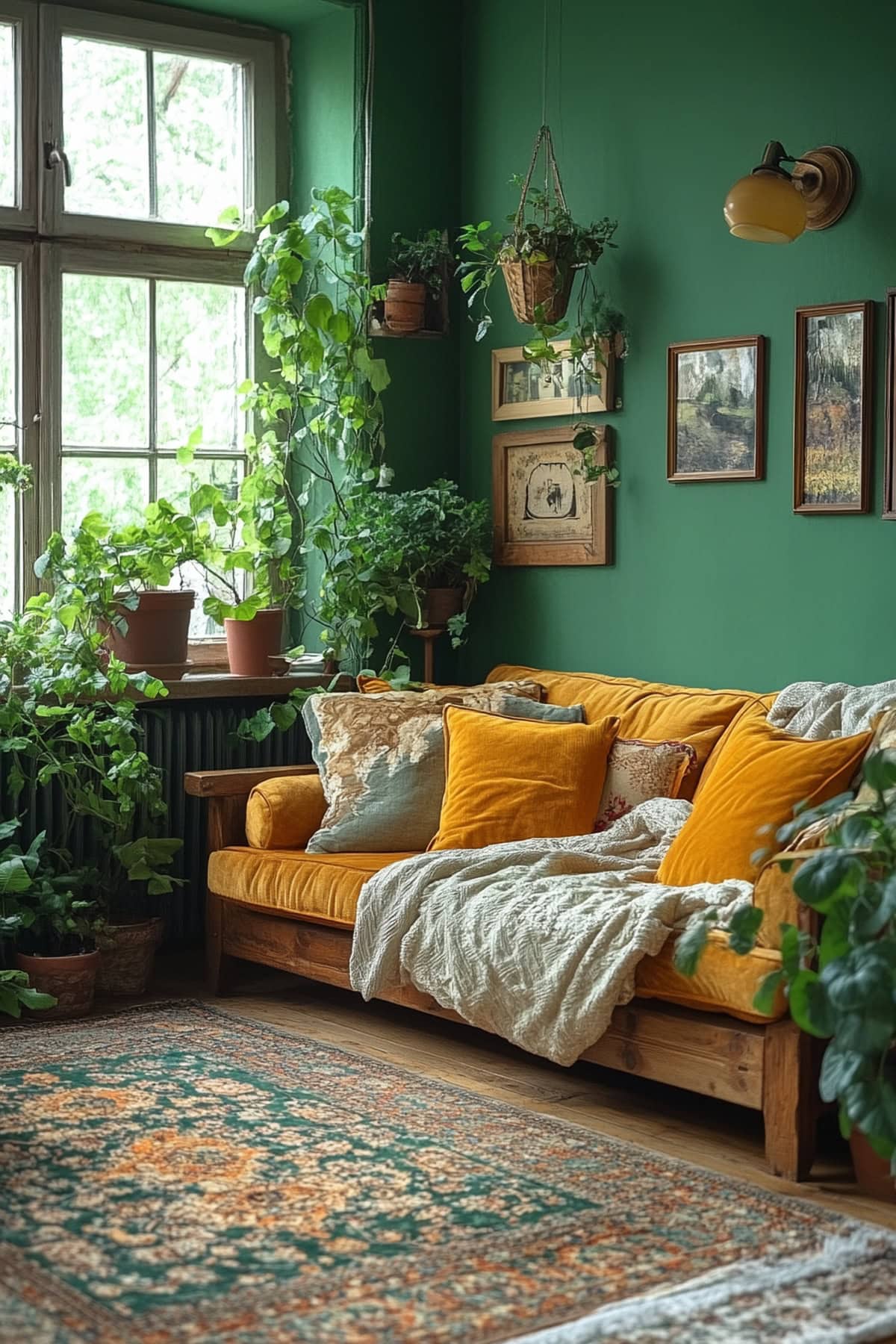 Traditional Forest Green Apartment Living Room - 01