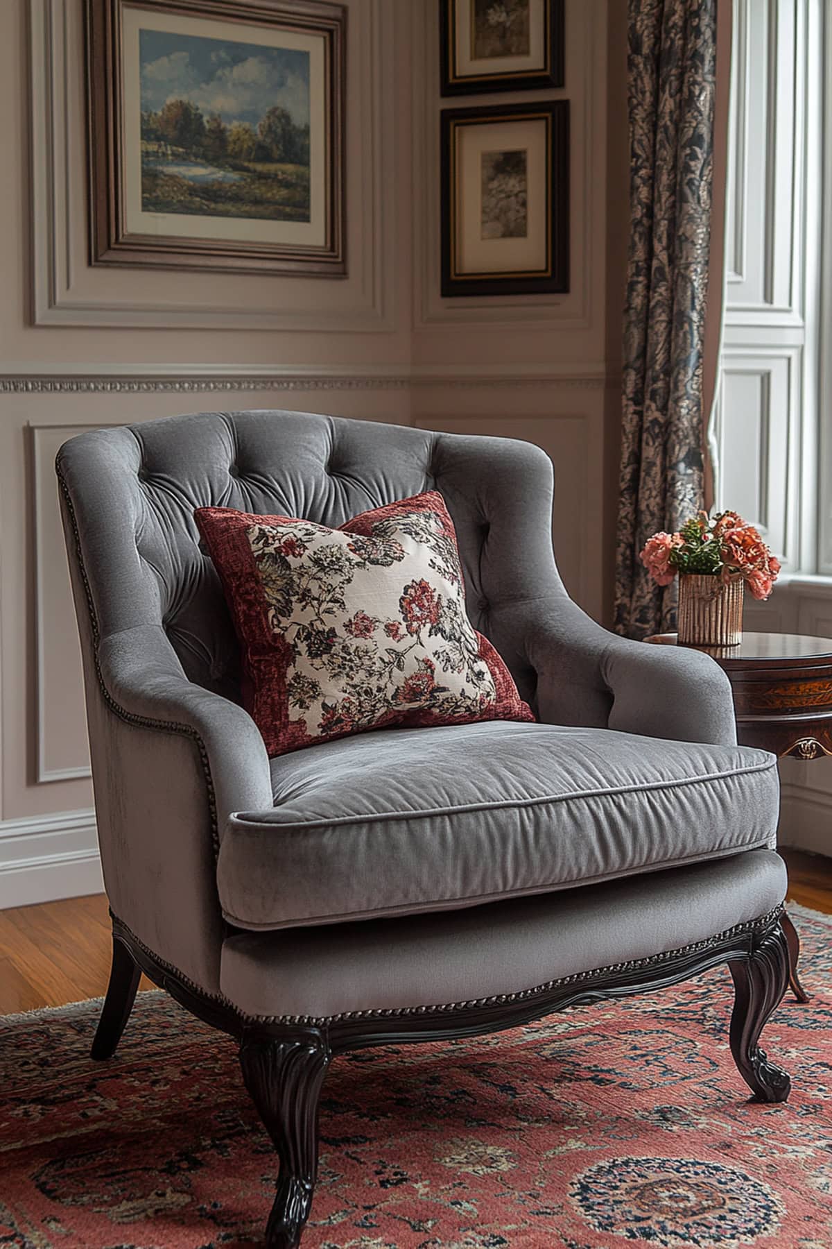 Traditional Pink and Grey Living Room - 02